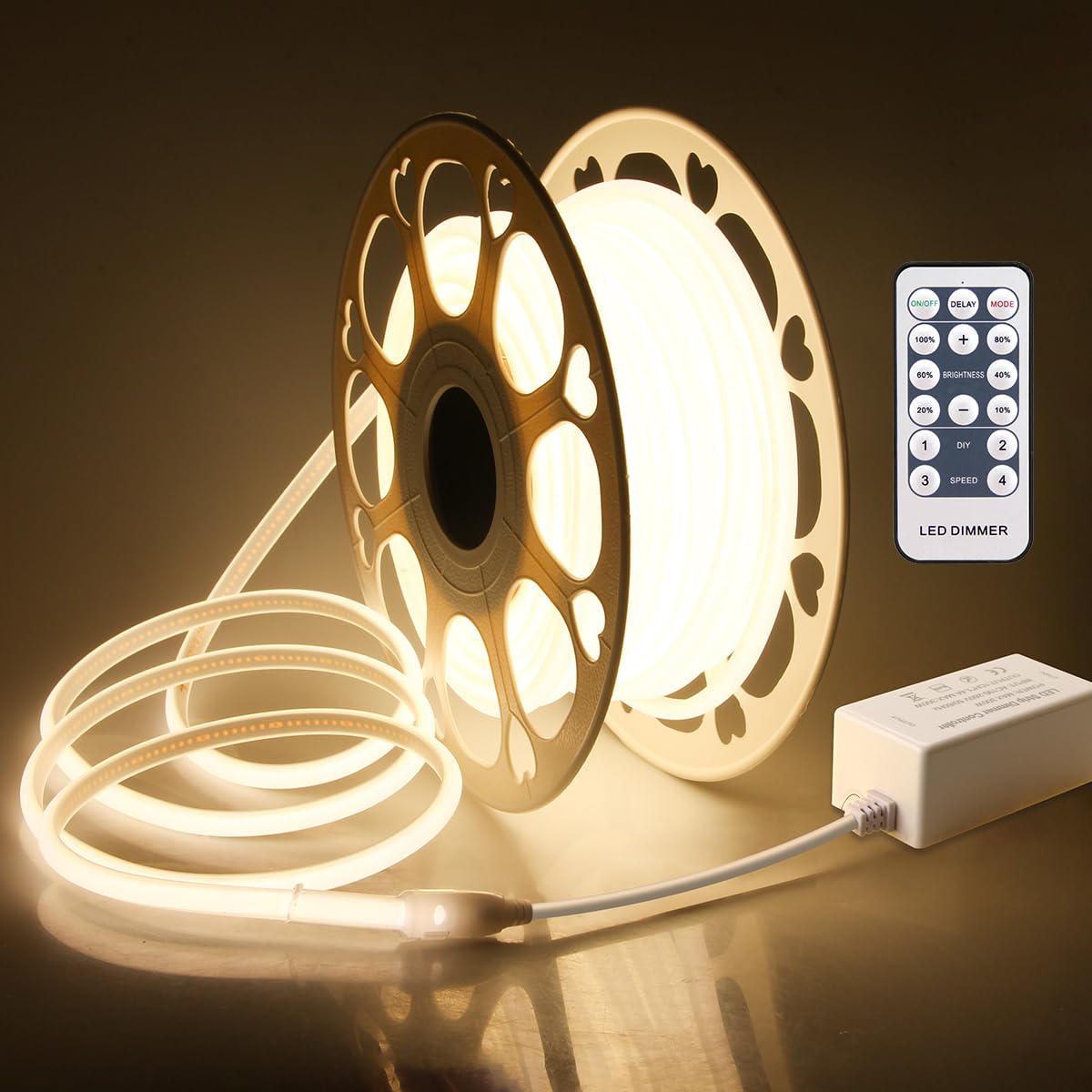 Aclorol LED Strip Lights 65.6FT Warm White 3000K Waterproof IP67 Dimmable Silicone Rubber with Remote Control for Outdoor Use