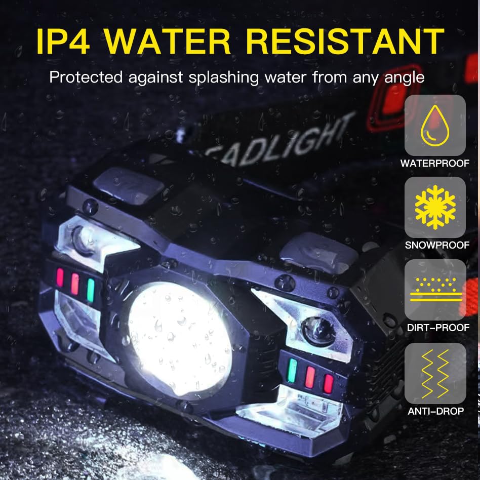 Kunhe 10 Pack Headlamp Flashlight Head Lamps Led Rechargeable Headlight Motion Sensor Head Lamp 10 Mode For Outdoor Camping Gear