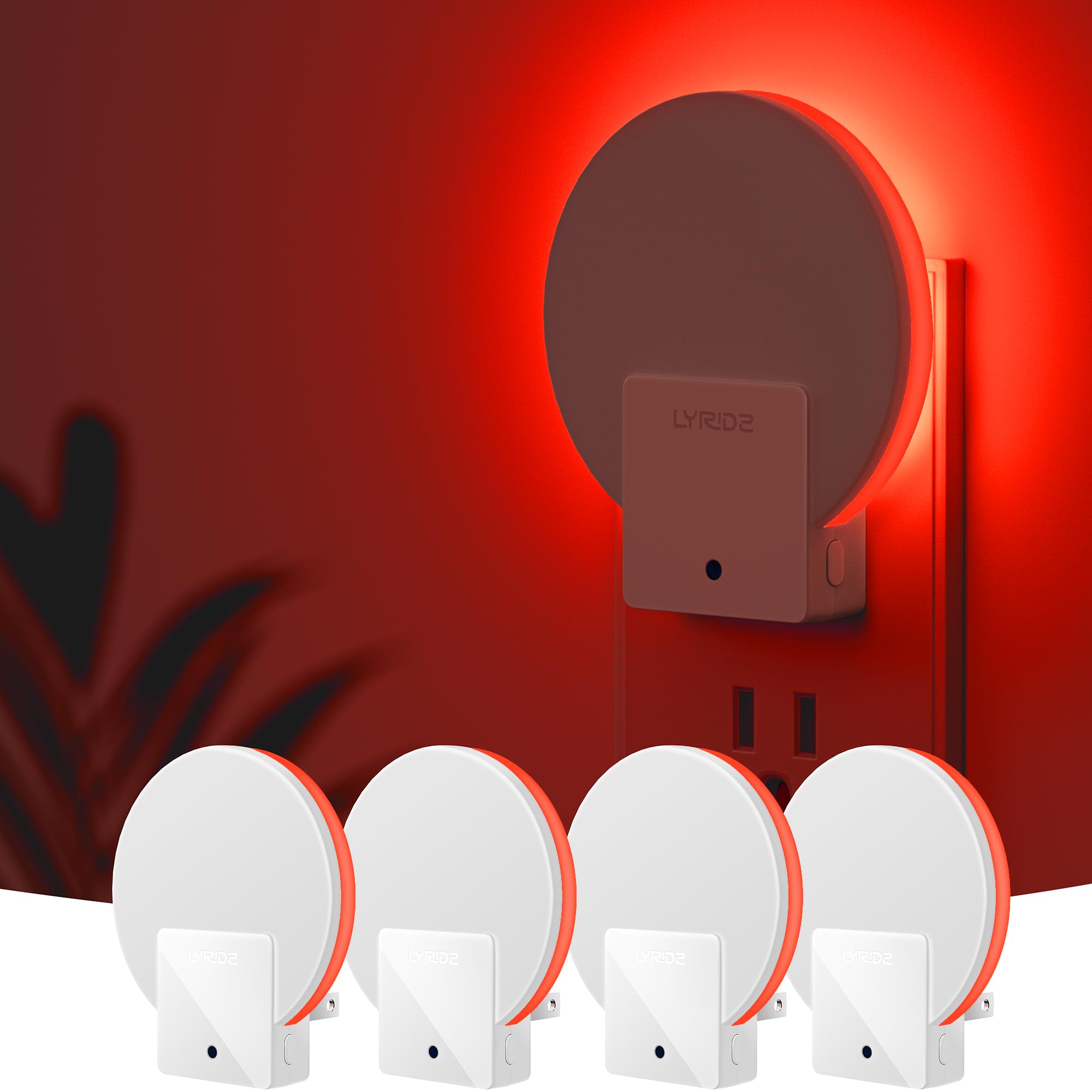 Lyridz Red Plug in LED Backlit Night Light, Auto Dusk to Dawn Sensor, 1-50 LM Dimmable Sleep Aid Nightlight Indoor for Bedroom, 
