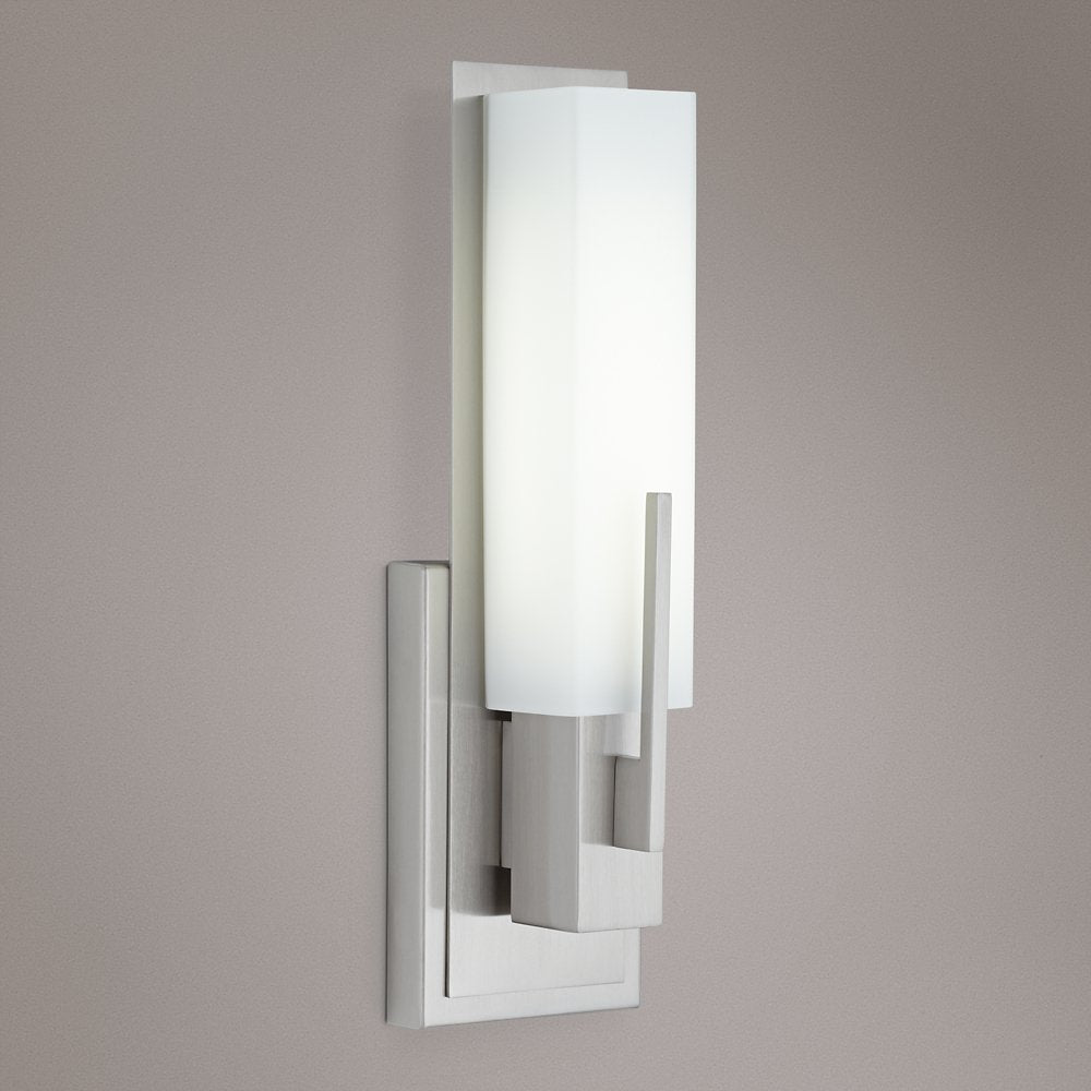 Possini Euro Design Midtown Modern Wall Light Sconce Satin Nickel Hardwired 4 1/2'' Wide Fixture White Glass Rectangular Shade F