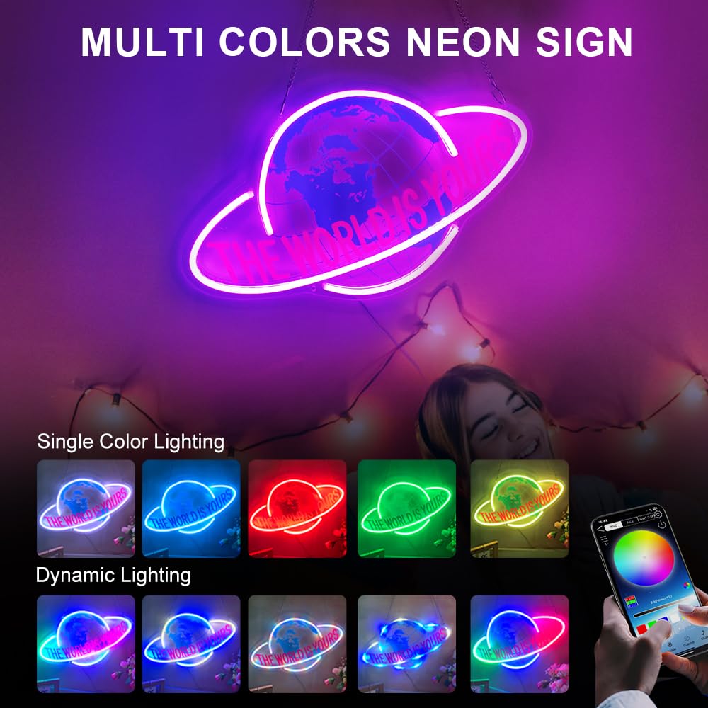 The World Is Yours Neon Sign - Custom Timer Multicolor The World Is Yours Sign - Switch/APP/Remote Control Planet LED Sign - Pla