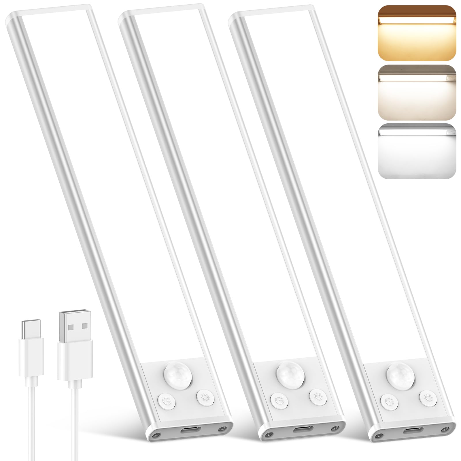 Under Cabinet Lights, 68-LED Rechargeable Battery Operated Motion Sensor Lights Indoor, 1800mAh Magnetic Dimmable Closet Lights,