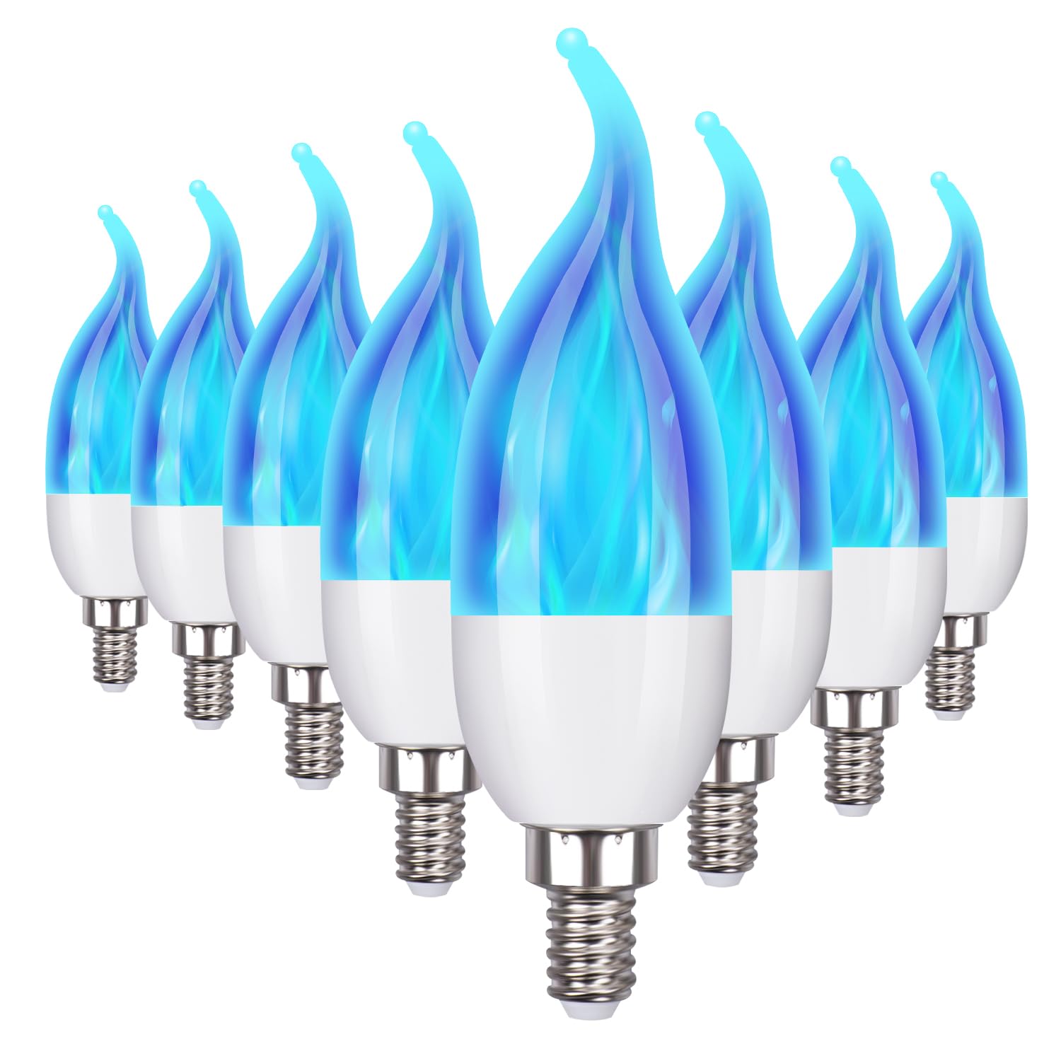 OHLGT E12 Flame Bulbs, 2.0 Watt LED Candelabra, 3 Modes, Blue, 8 Packs