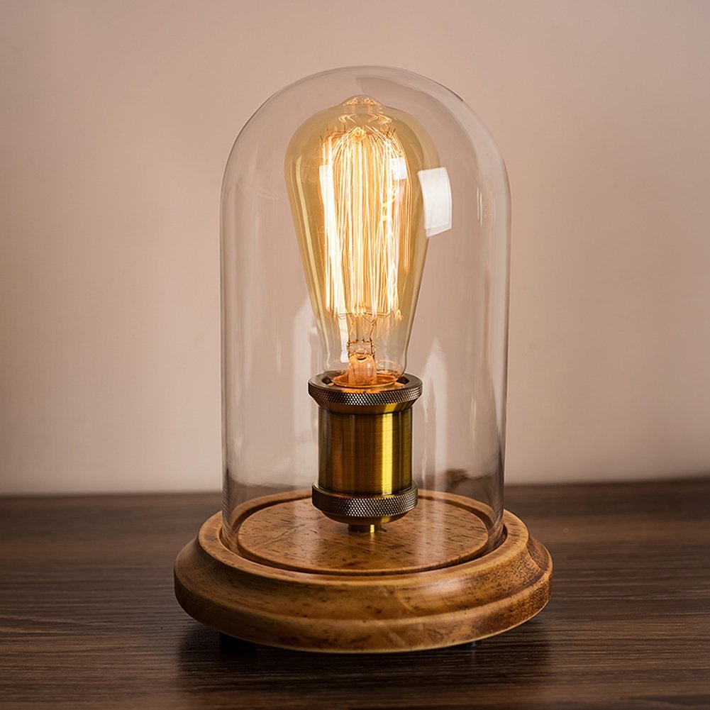 Surpars House Farmhouse Table Lamp, Vintage Desk Decor With Glass Shade, Edison Bulb Included