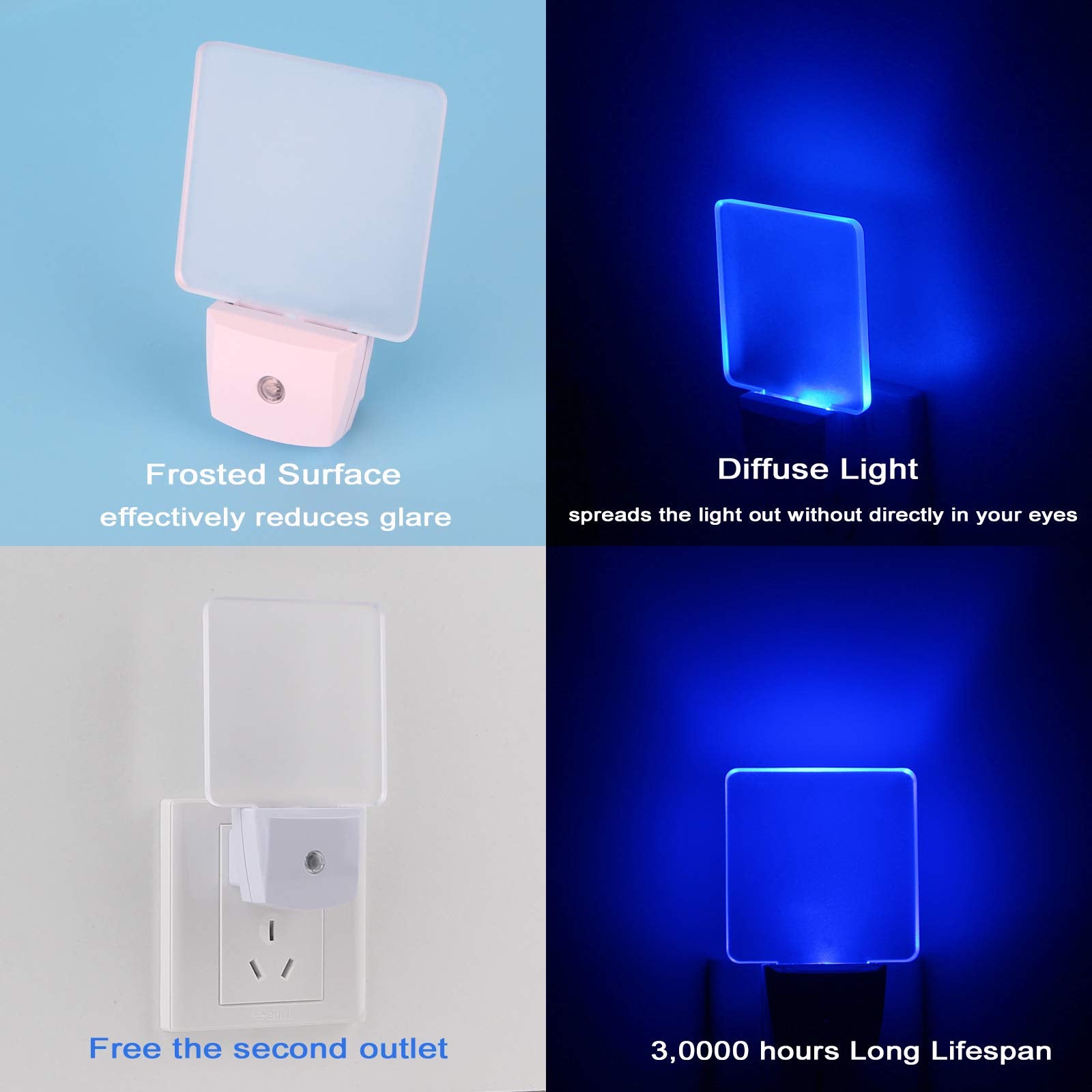 U4Glory Blue Led Night Light Plug-In 4 Pack, Dusk To Dawn, 0.5W For Bathroom, Nursery