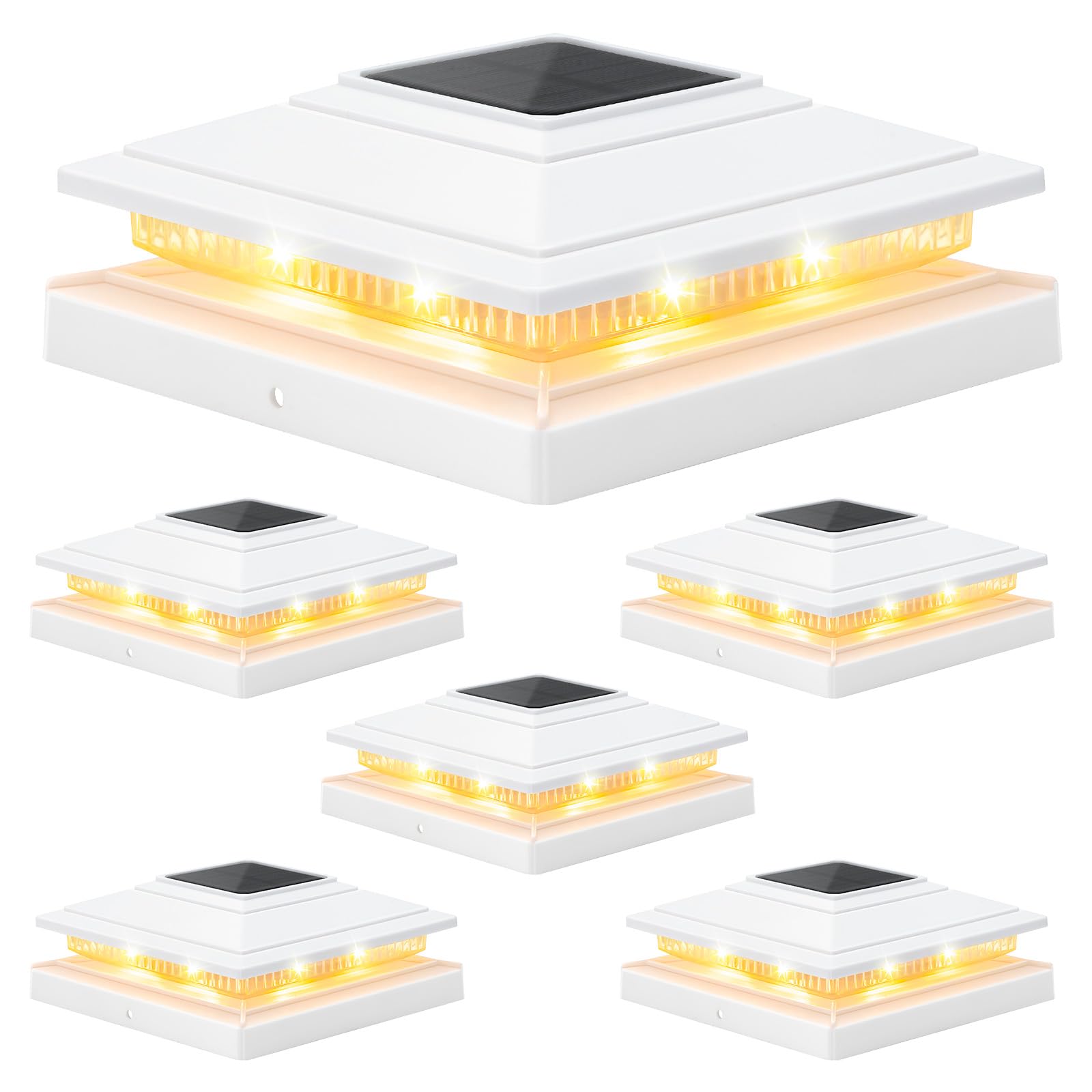 APONUO Solar Post Cap Lights, 16 LEDs, IP64 Waterproof, 6 Pack, White, Model TZ28