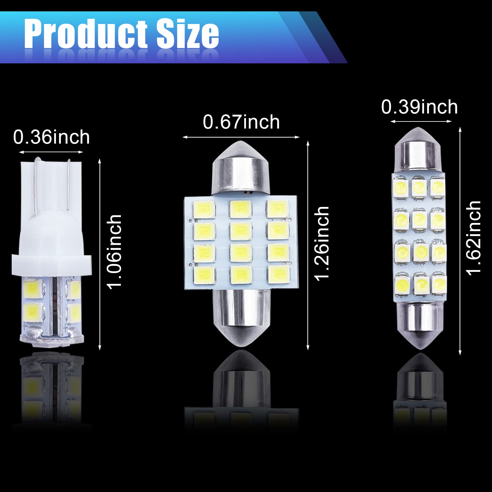 Yogeier Car Led Bulb, Led Combination Set Of 24 Sets, Used For Car Interior/Indoor Map Dome/ Trunk / License Lights, Etc. (White