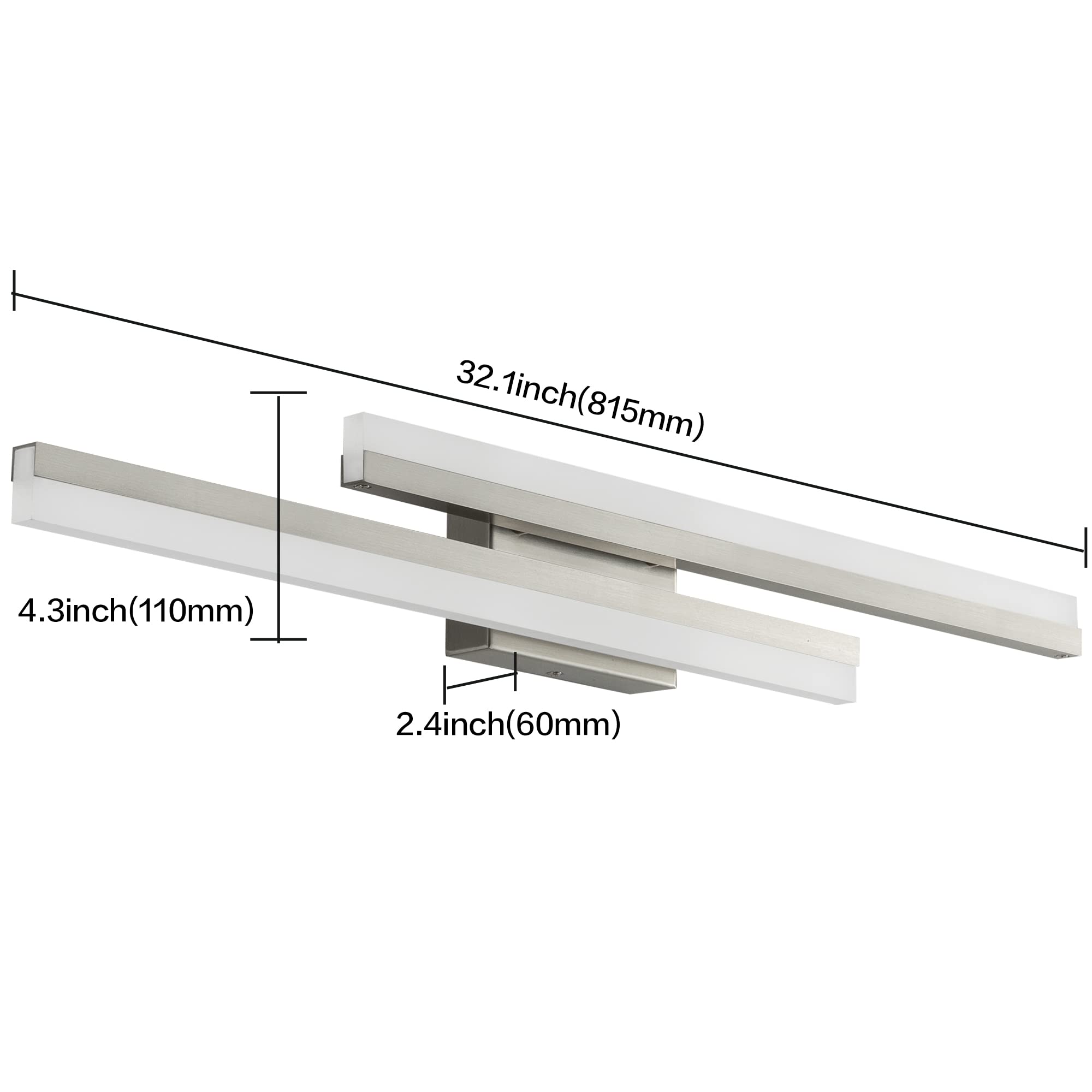 Presde 32 Dimmable Led Vanity Light Fixture, Modern Brushed Nickel, Cold White 6000K, Metal, Ideal For Bathroom