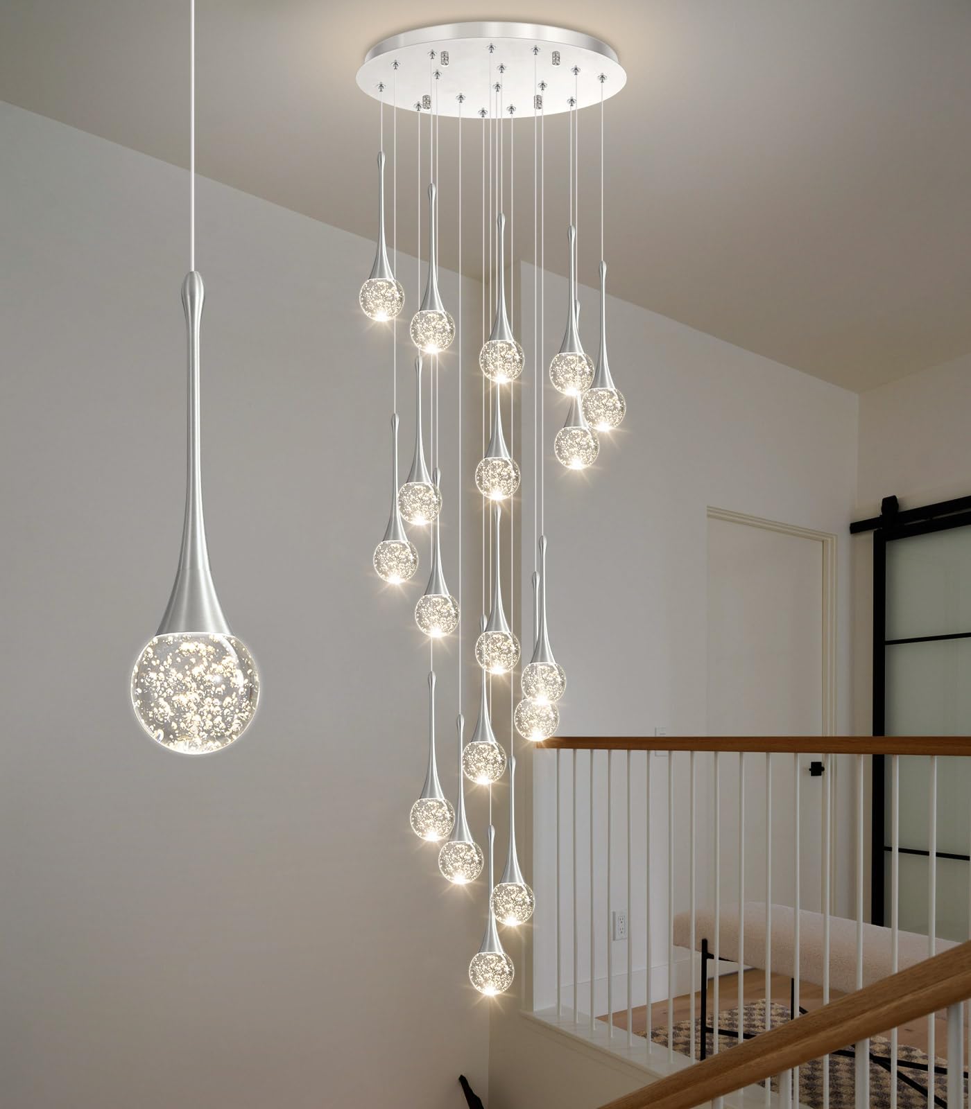 18 Light Modern Glam Crystal Chandelier For High Ceiling Led Dimmable Ceiling Pendant Light Staircase Foyer Enterway Living Room