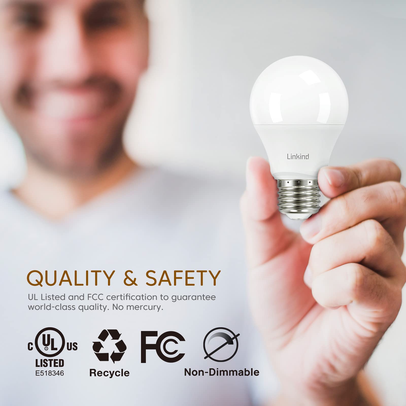 Linkind A19 Led Light Bulb, 60W Equivalent Light Bulbs, 9W 2700K Soft White, 800 Lumens Non-Dimmable Led Bulb, E26 Standard Base