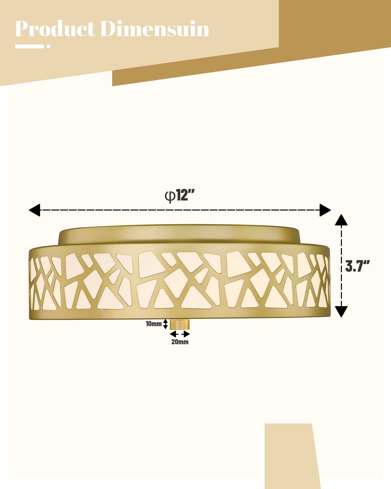 Vicnie 2 Pack Flush Mount 12 Inch Gold Ceiling Light Fixture With Frosted Glass Shade For Hallway, Kitchen, Bedroom, Foyer, Entr