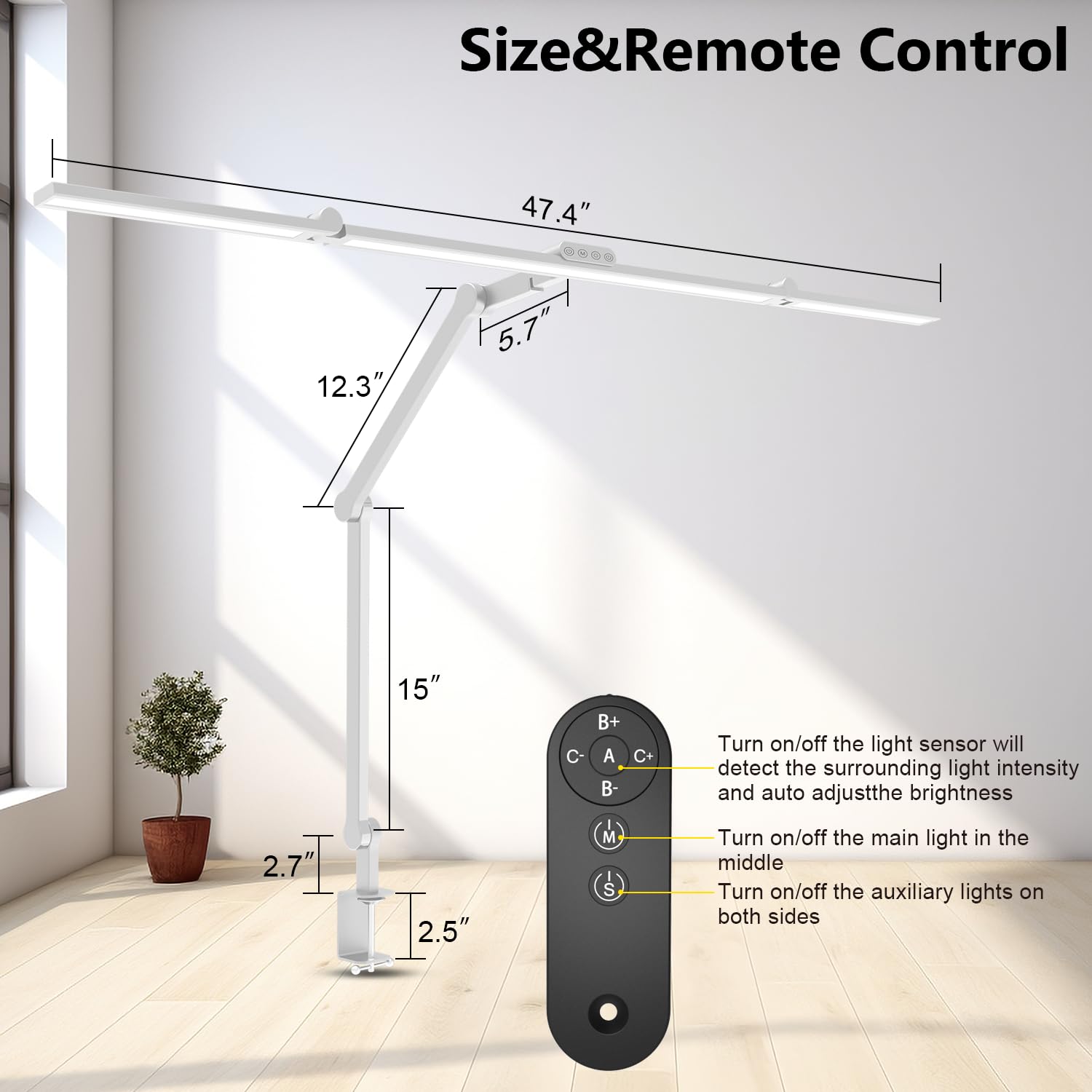 Epabina 36W Ultra Bright Architect Desk Lamp With Clamp, Tall Overhead Rotatable Led Desk Light For Home Office, 47Inch Long Adj