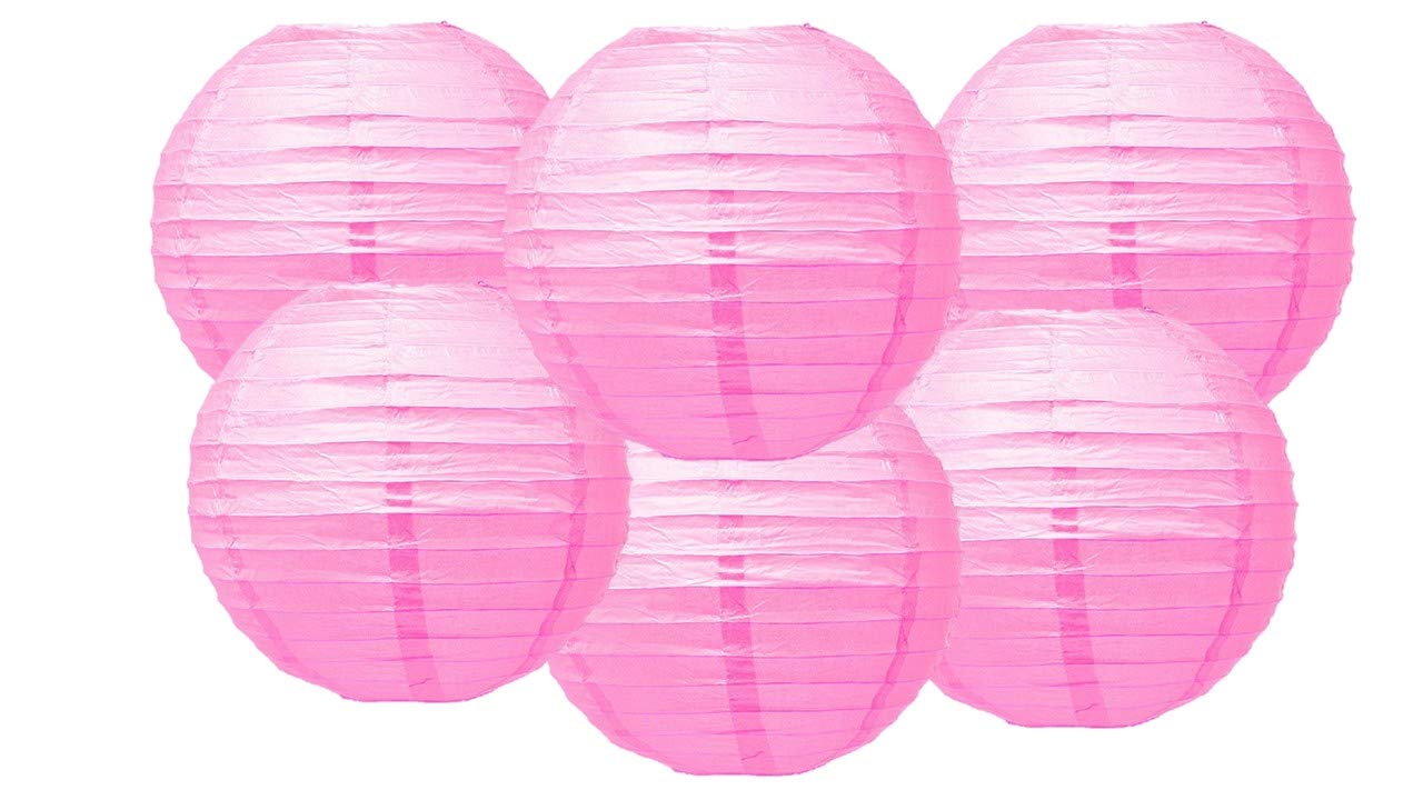 Pack Of 6 Round Paper Lanterns Lamp Wedding Birthday Party Decoration (Rose Pink, 8''/20CM)