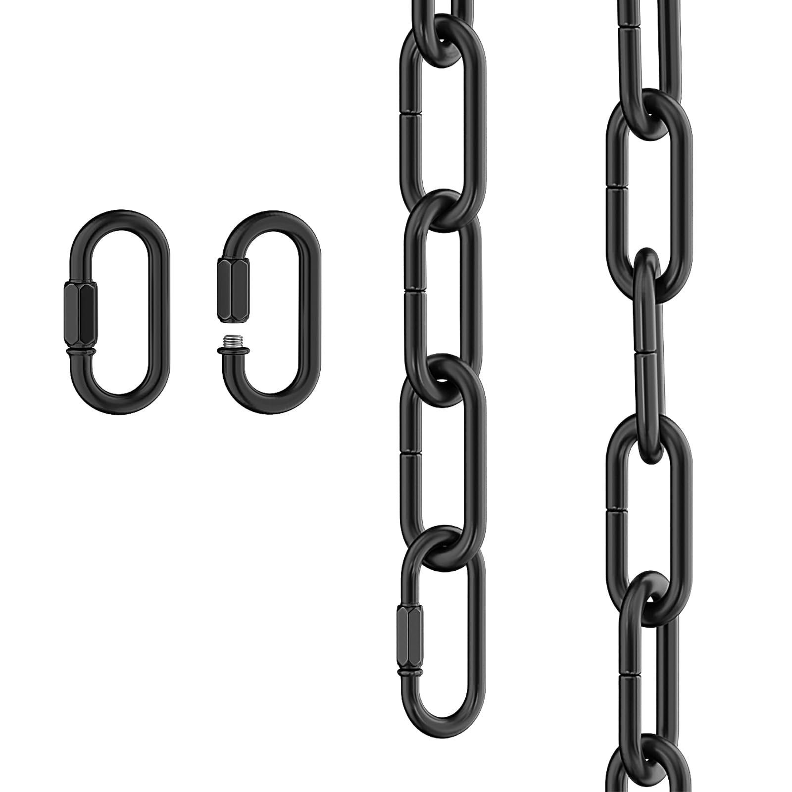6 Feet Industrial Black Light Fixture Chain, Adjustable Metal Pendant Chandelier Chain Extension with Detachable Link, Maximum L