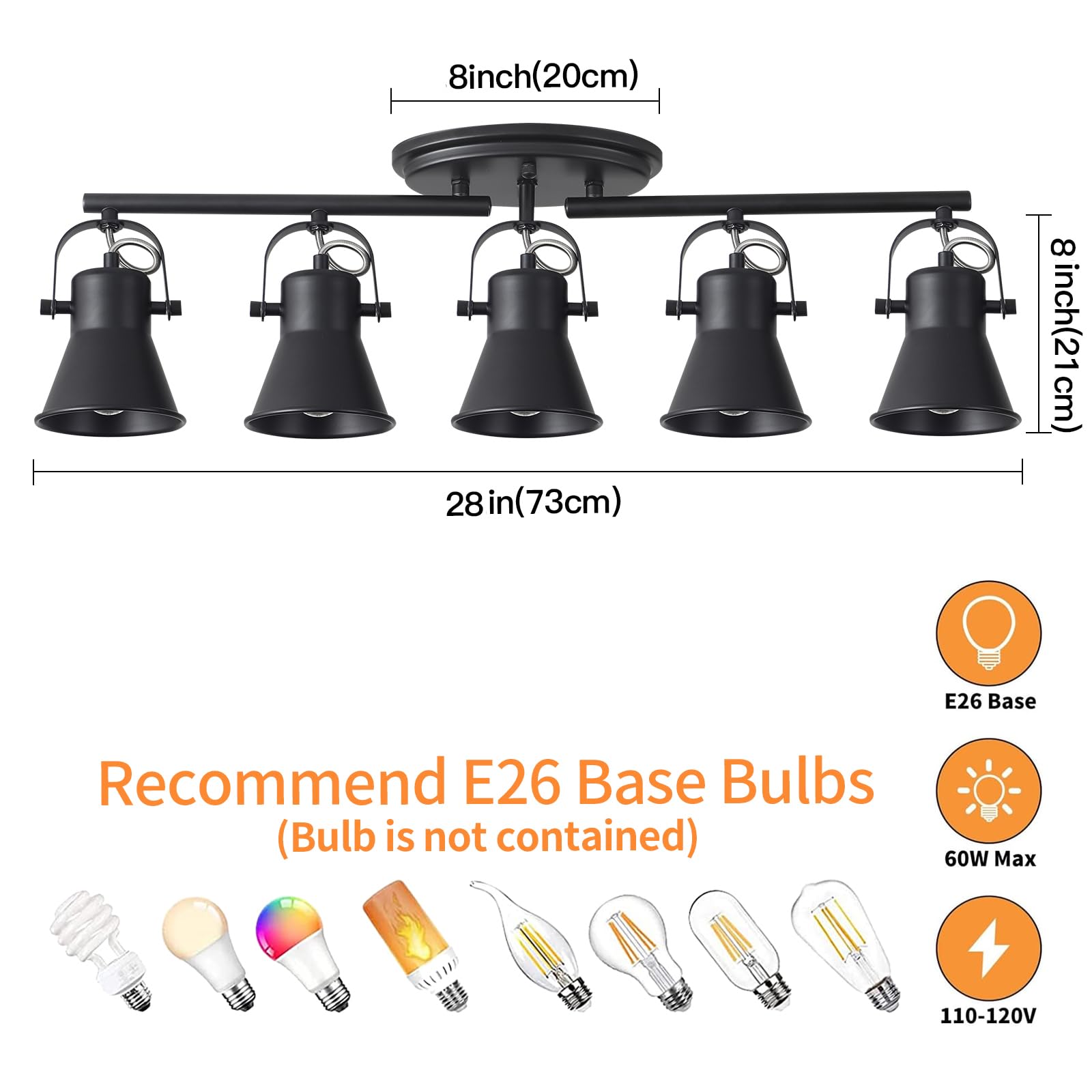 Seeblen 5-Light Track Lighting Kit  Directional Ceiling Light  Industrial Black Kitchen Track Lighting Fixtures Ceiling For Kitchen  Living Room  Dining Room  Hallway.