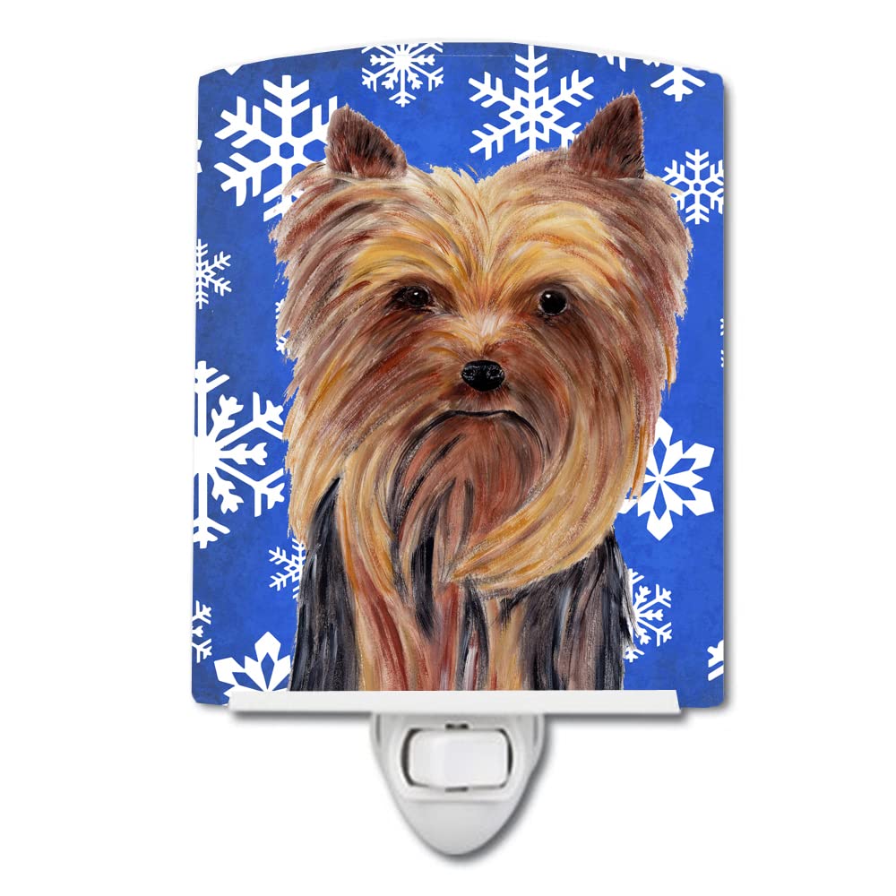 Carolines Treasures Ceramic Night Light Yorkie Winter Snowflakes 6x4x3 Multicolor Model SC9365CNL