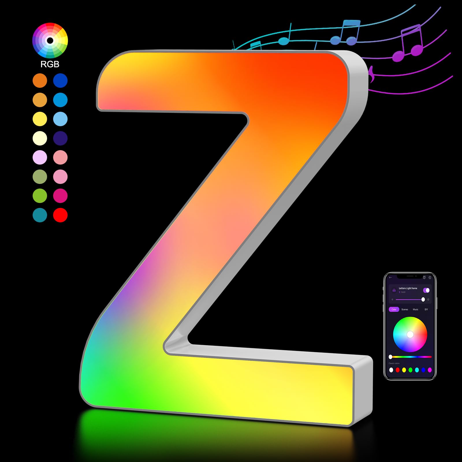 Kangtaixin LED Letter Light, Color Changing USB Powered Night Light, Model G201, Letter-Z Decor for Parties and Birthdays