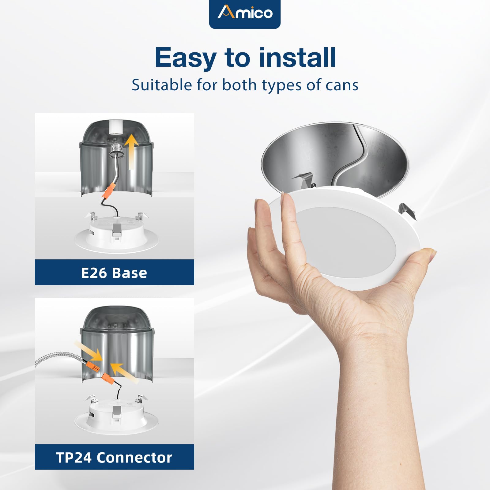 Amico Recessed Lighting 4 Inch, 12 Pack 5Cct Flat Led Can Lights, 2700K/3000K/4000K/5000K/6000K Selectable, 7W=60W, 700Lm Bright