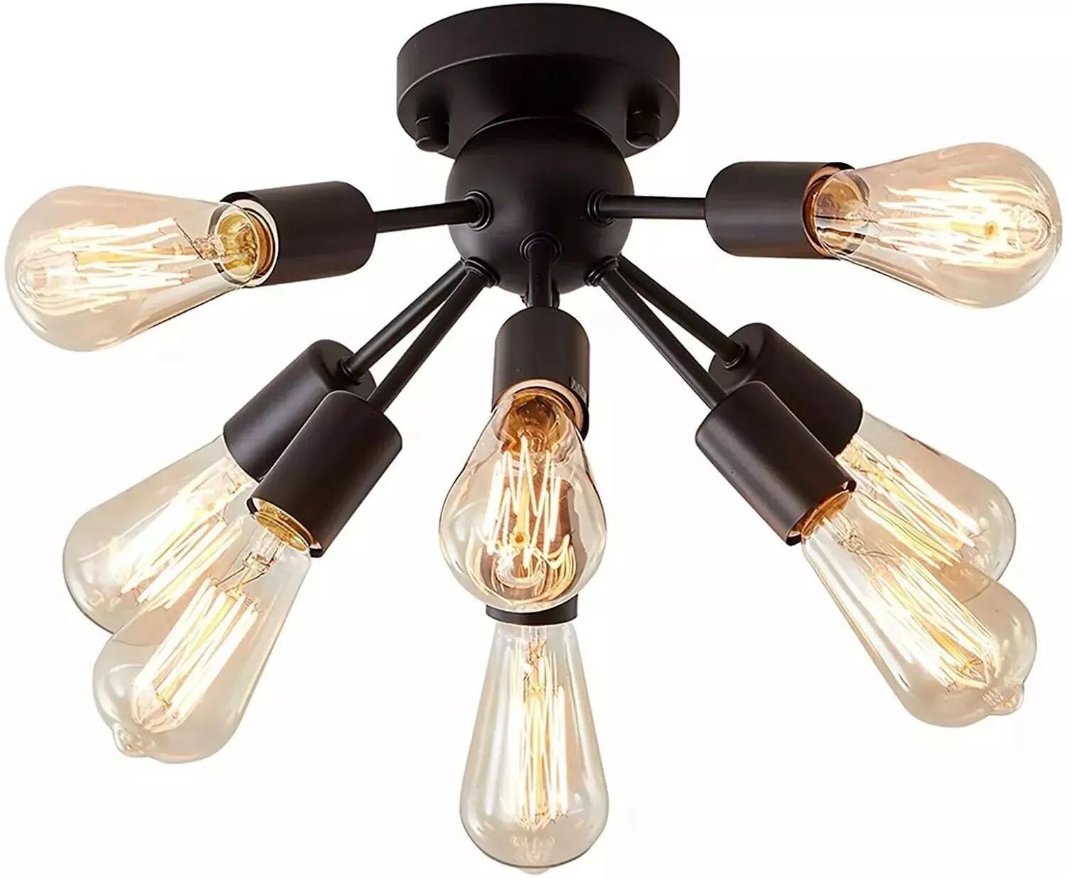 8-Light Sputnik Ceiling Light Fixture - Modern Industrial Black Chandelier  Semi Flush Mount for Kitchen  Dining Room  Bedroom  Living Room - E26 Base Compatible with LED Bulbs (Bulbs Not Included)