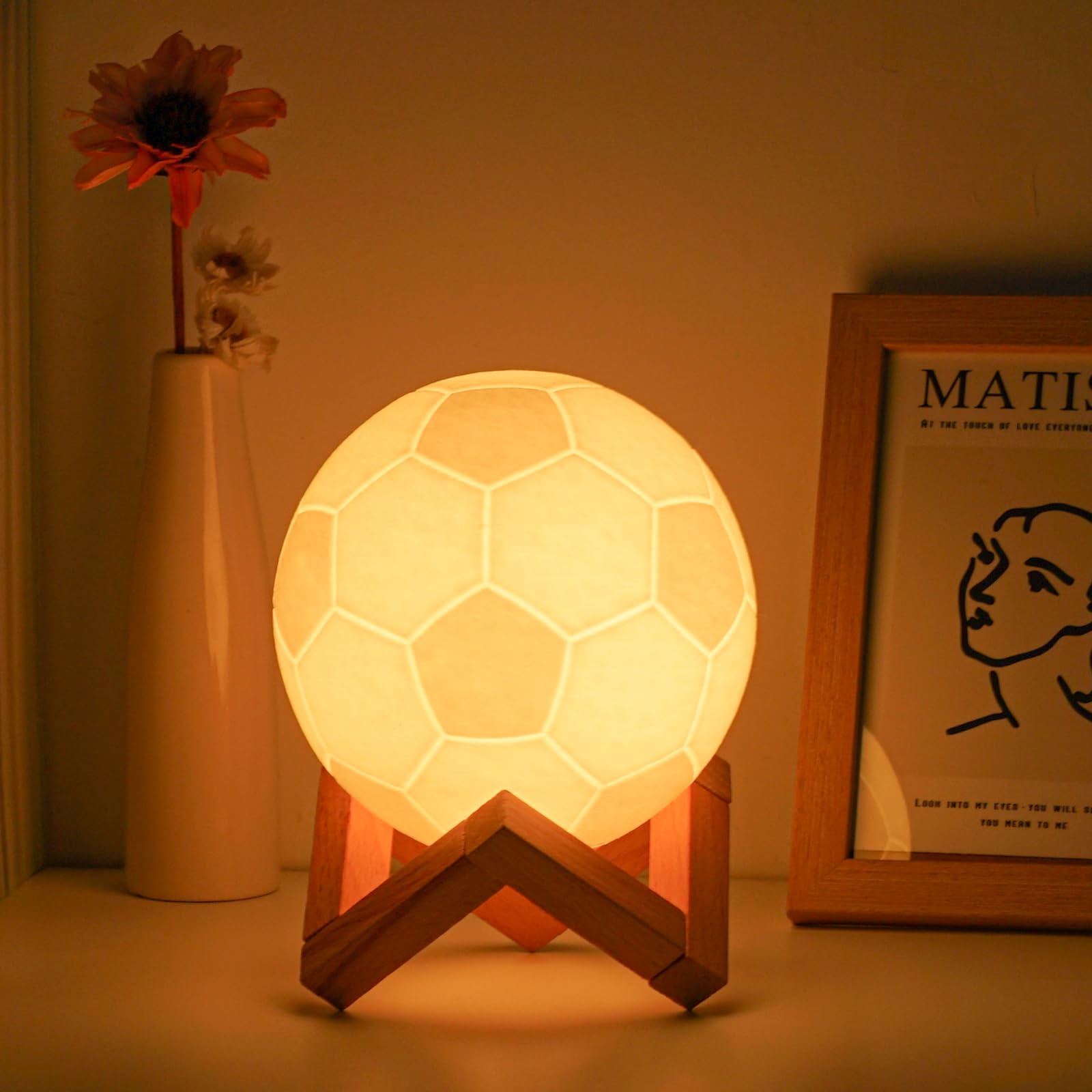 Balkwan Soccer Night Light, 16 Colors Dimmable Moon Lamp For Kids, 4.7In Remote Control Decor