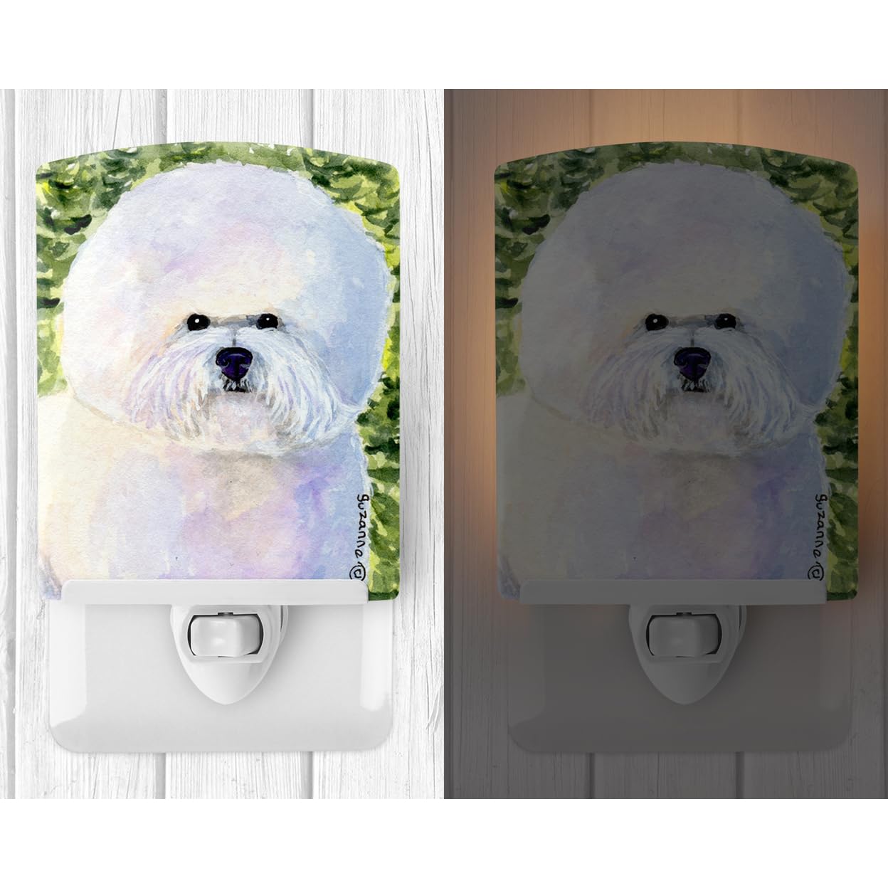Caroline'S Treasures Ss8919Cnl Bichon Frise Ceramic Night Light Compact, Ul-Certified, Ideal For Bedroom, Bathroom, Nursery, Hallway, Kitchen, 6X4X3, Multicolor