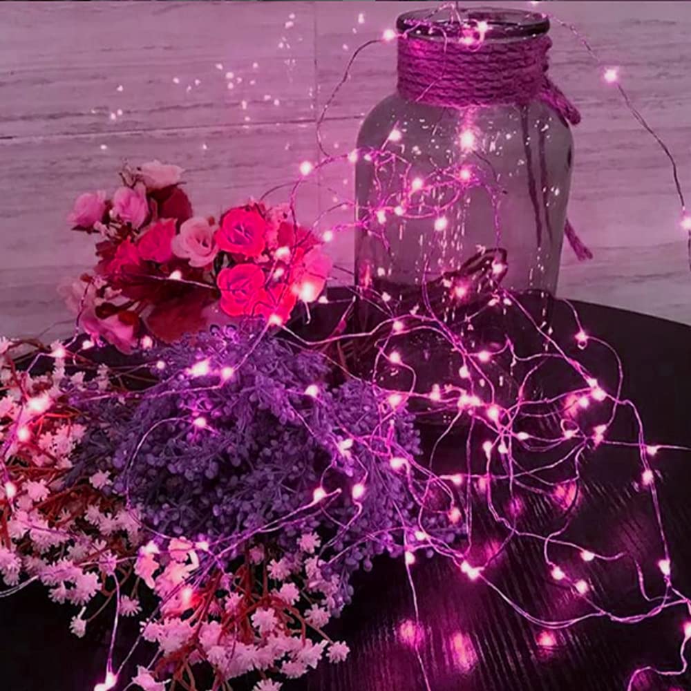 Bynlna String Lights,Led Copper Wire Lights, Each Set 33Ft/10M 100Leds And 6 Remote Control.Aa Battery Powered,Decor Rope Lights For Holiday,Wedding, Parties.(Pink)