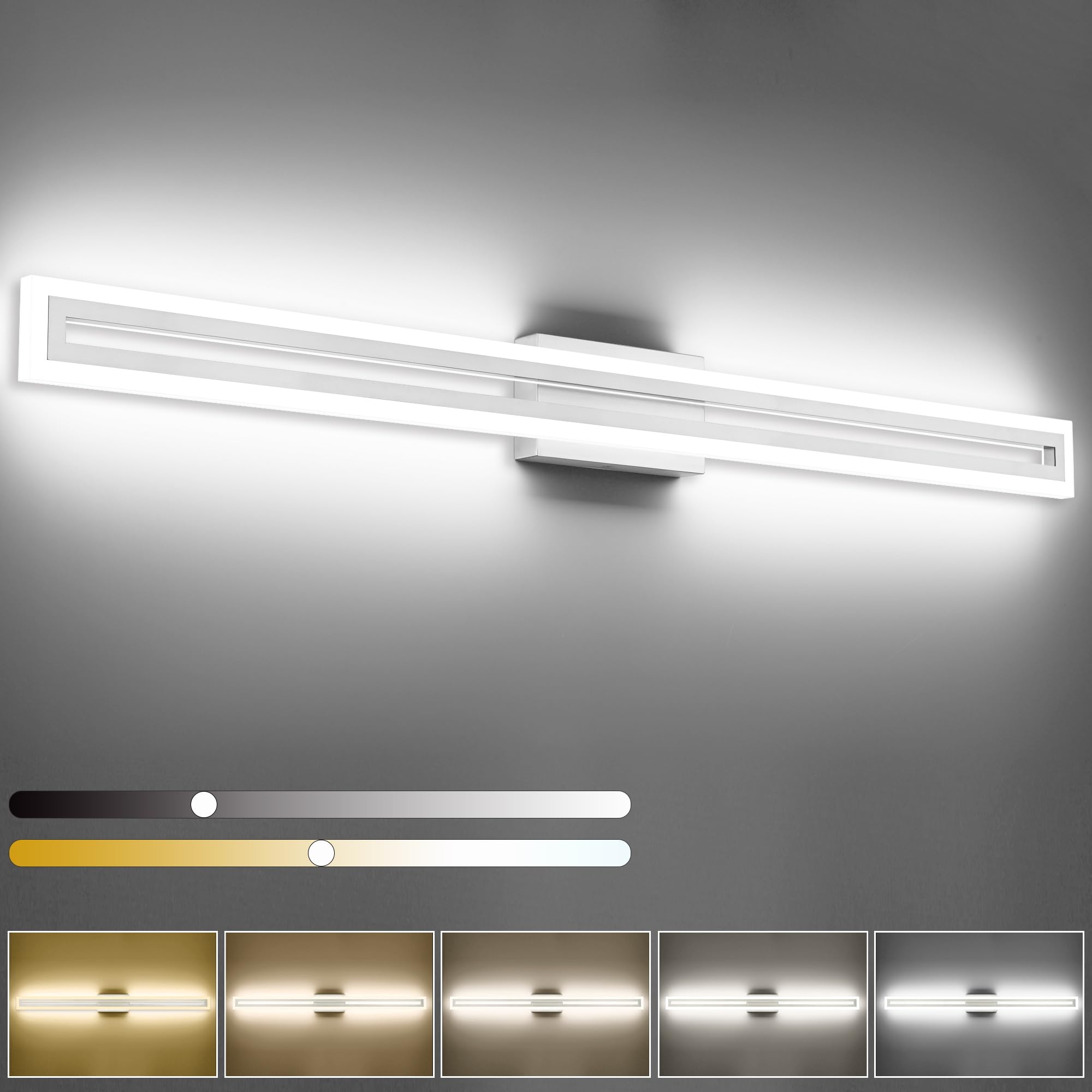 SOLFART Brushed Nickel Vanity Lights 48 Inch 5CCT Adjustable Color & Brightness Aluminum S8300-1220mm