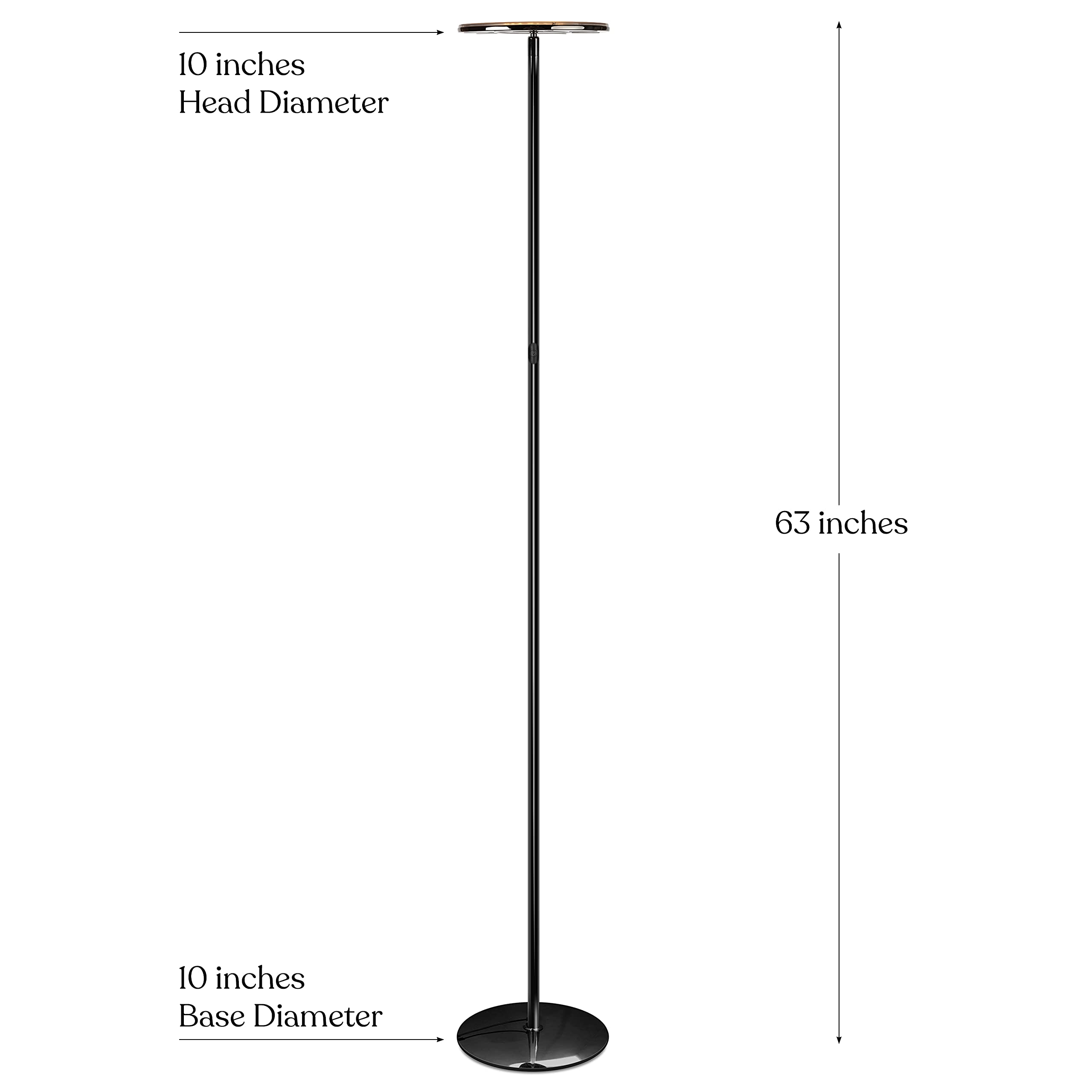 Brightech Sky LED Floor Lamp - Dimmable Torchiere, Tall Metal Lamp for Living Room & Bedroom - Shiny Gunmetal Black, Model BT-FL-SKY-30-GNMT