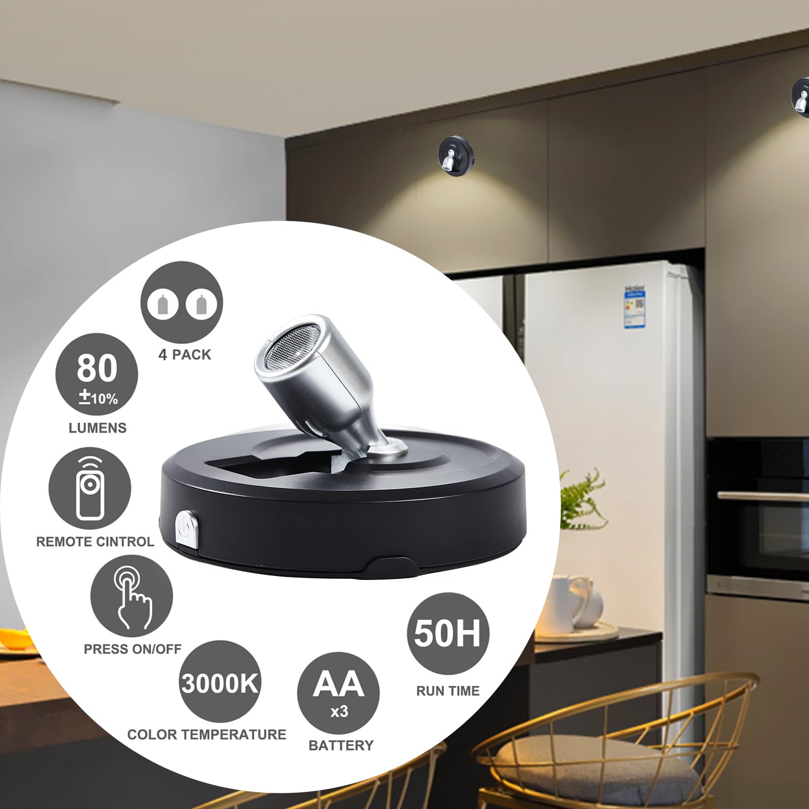 Hofuy 4-Pack Wireless Led Spotlight, Battery Powered Picture Lights, Plants Spot Light, Puck Lights With Remote, Indoor Uplights