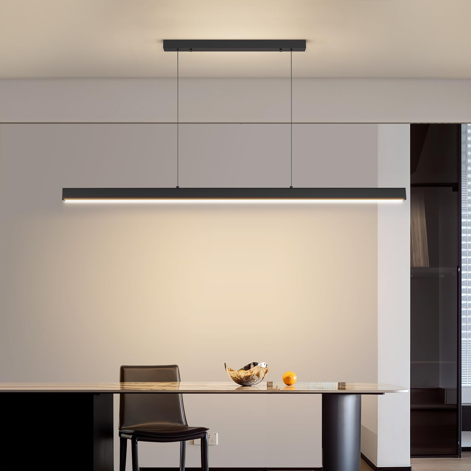 Mikeru Modern LED Linear Pendant Light, 70IN, Adjustable Color Temperature 3000K-6500K, Black, Aluminum, Model 444c0a0a-99d8