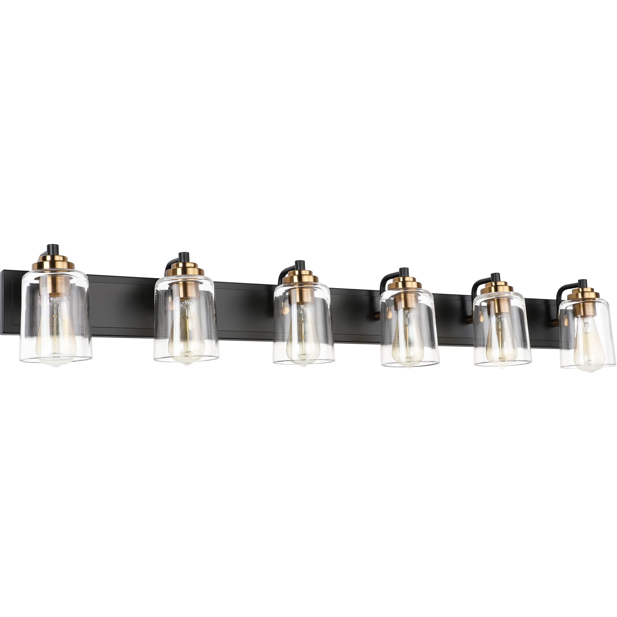 Solfart Bathroom Vanity Light Black And Brass Bathroom Light Fixtures Durable Glass Globe Vintage Stylish Lighting 6 Lights(8580