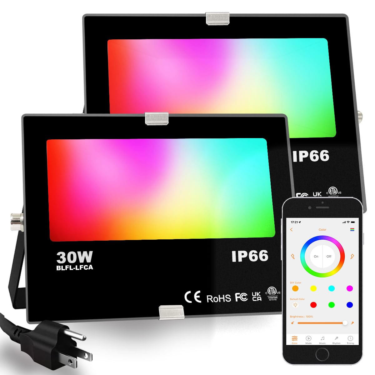 ILC LED Flood Light 30W Outdoor RGB Color Changing, Smart Floodlights RGBW 2700K Warm White & 16 Million Colors, 20 Modes, Group
