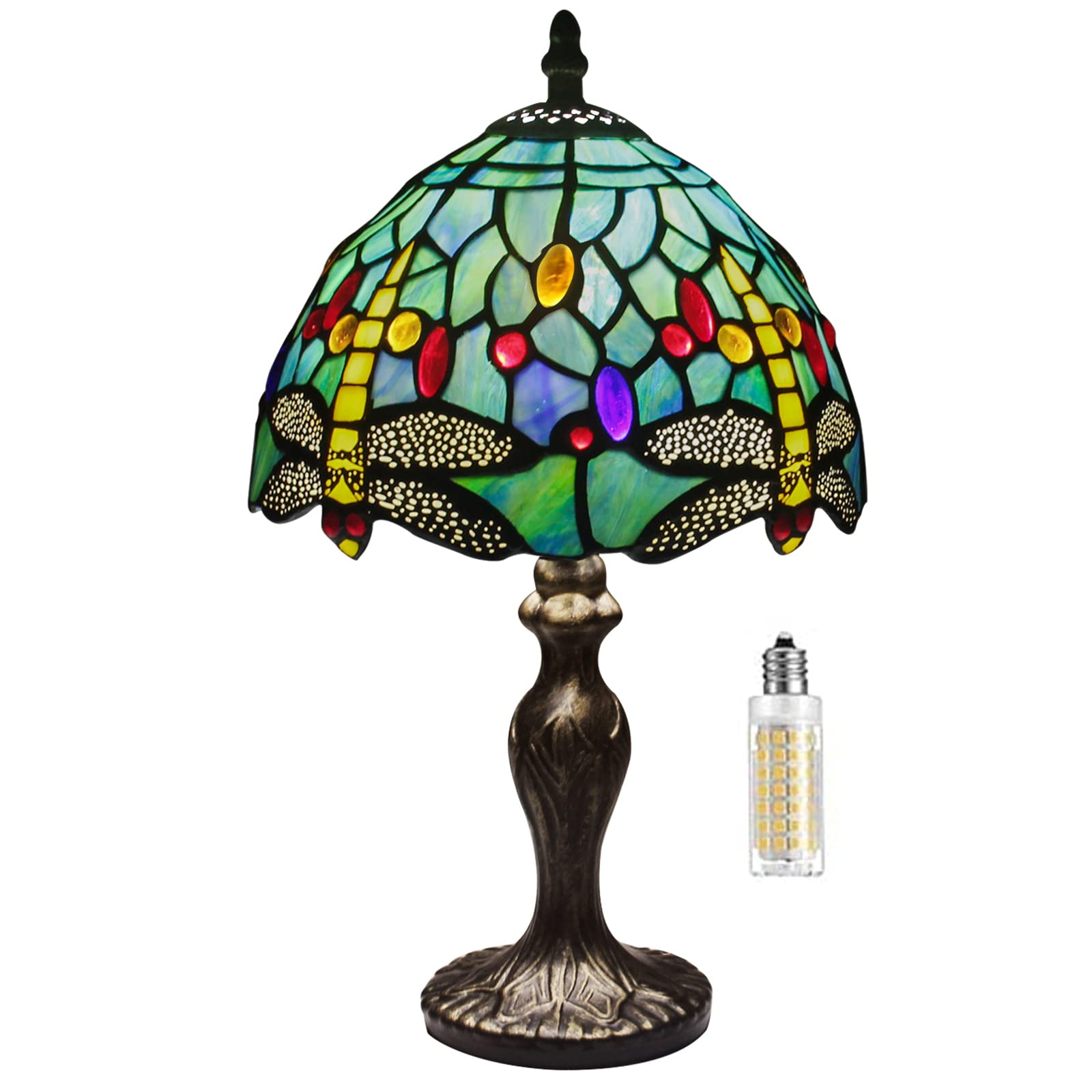 Tiffany Table Lamp Stained Glass Crystal Bead Style Table Light, Handmade Desk Bedside Table Night Lamp, Antique Art Craft Gifts