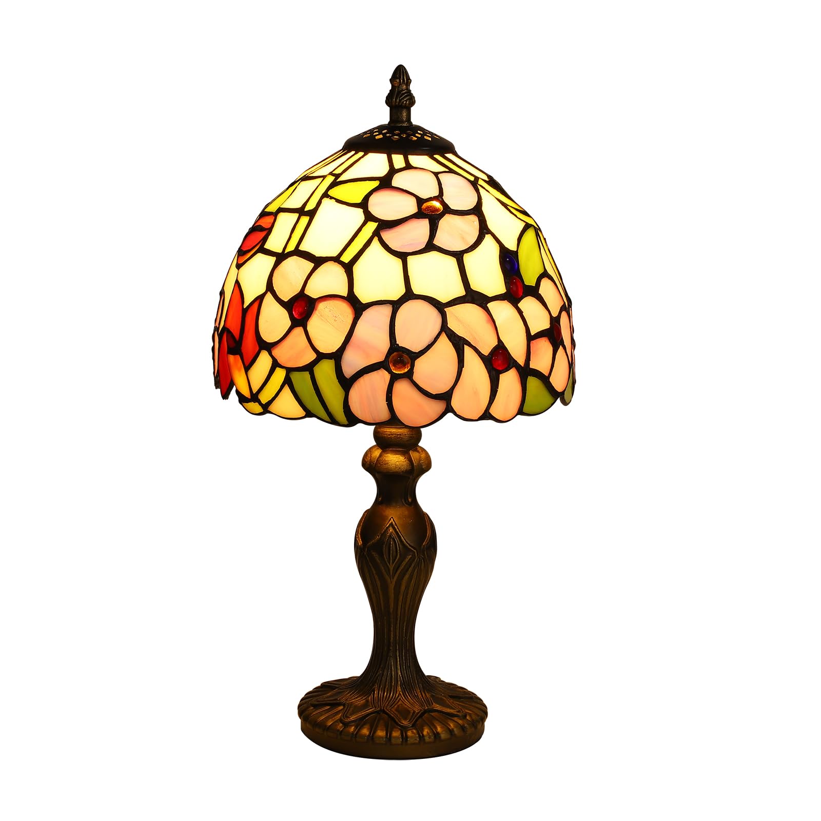 Tiffany Small Table Lamp 3 Color Temperatures Plum Blossom Flower Stained Glass Table Lamps for Living Room Bedroom Bedside Nigh