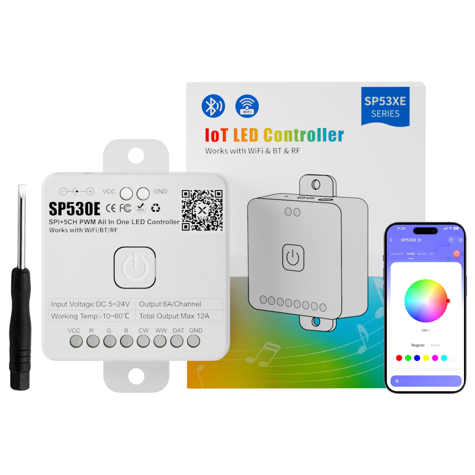 Pautix Sp530E Wifi Led Controller, Alexa/Bluetooth, Supports 12 Led Types, Dc5V/12V/