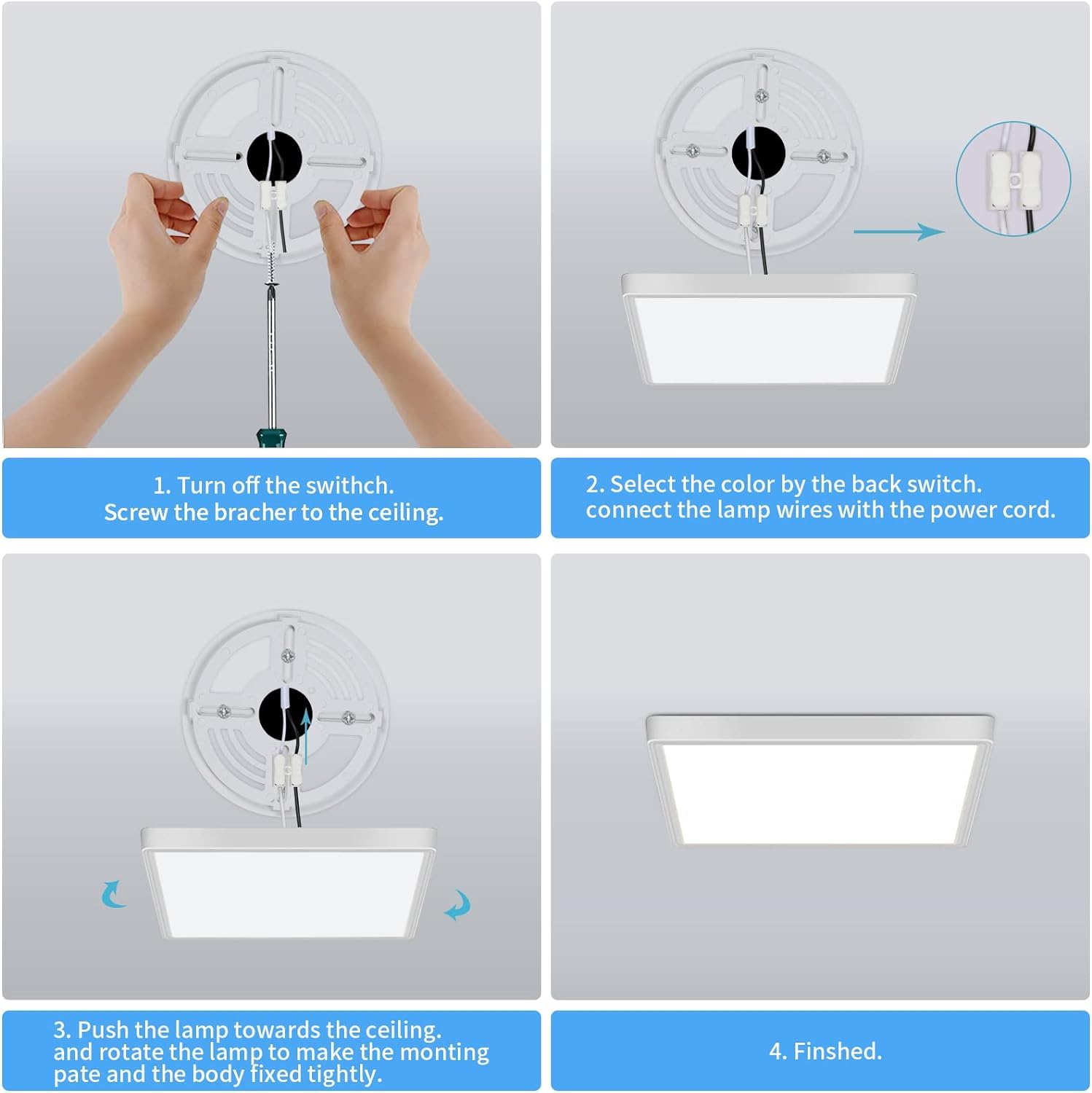 Delipop 4 Pack 12&quot; Ultra Thin Led Ceiling Light, 24W 6500K Cool White Fixture, Low Profile