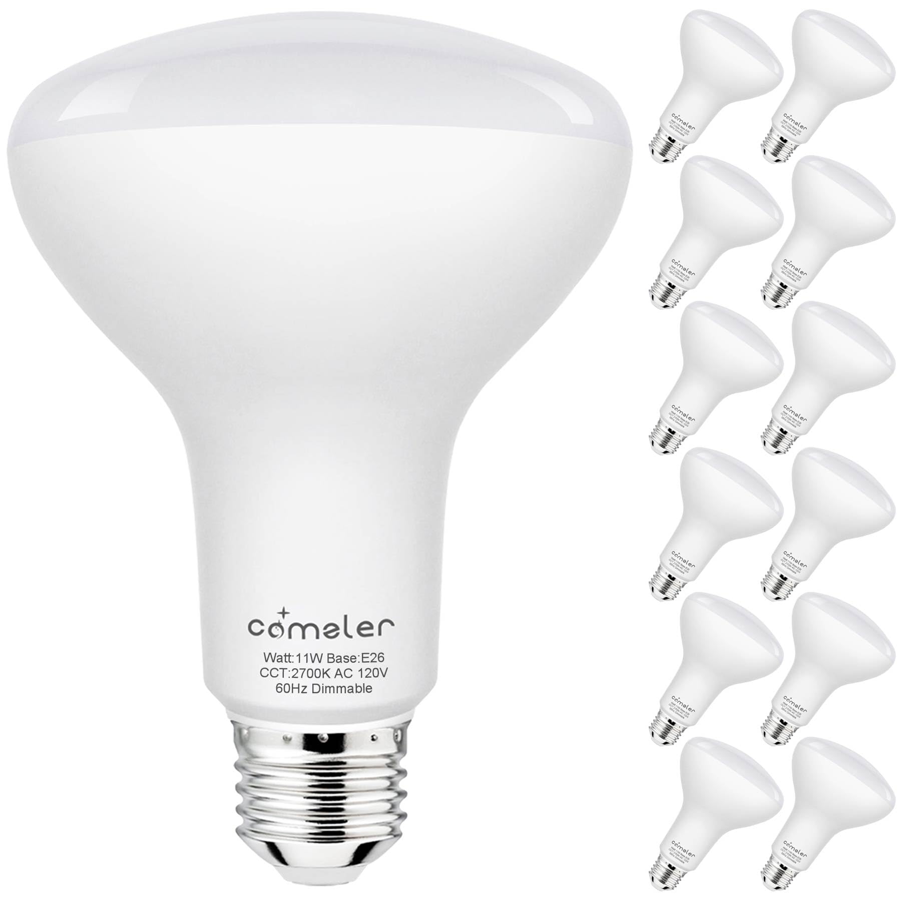 comzler 12 Pack BR30 Flood LED Light Bulbs, 2700K Warm White, 65W Equivalent, E26 Base Recessed Can Light Bulbs, Dimmable 120VAC