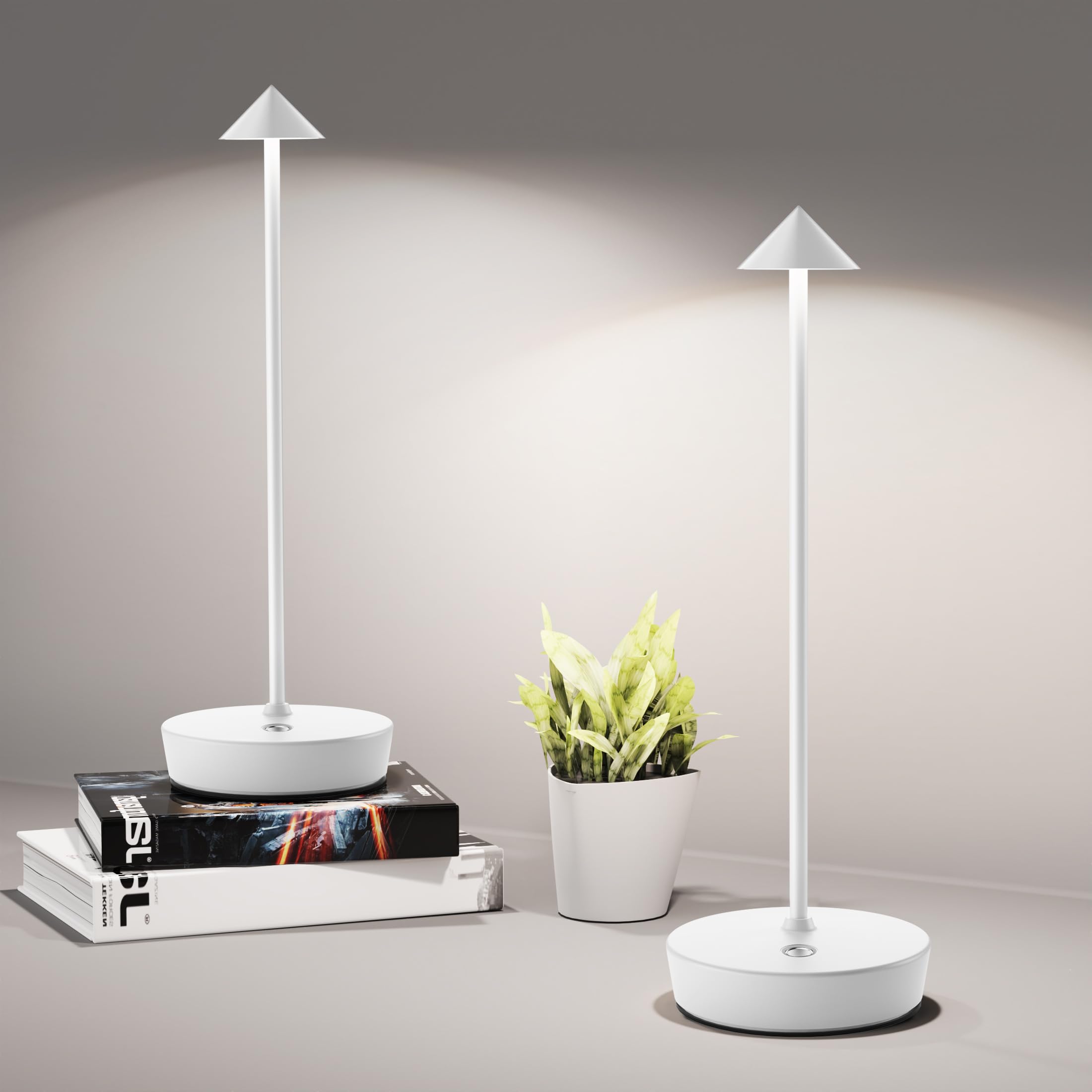 SHANGCAI Cordless Table Lamps, Rechargeable LED Desk Lamp, Waterproof, Touch Dimmable, Set of 2, White