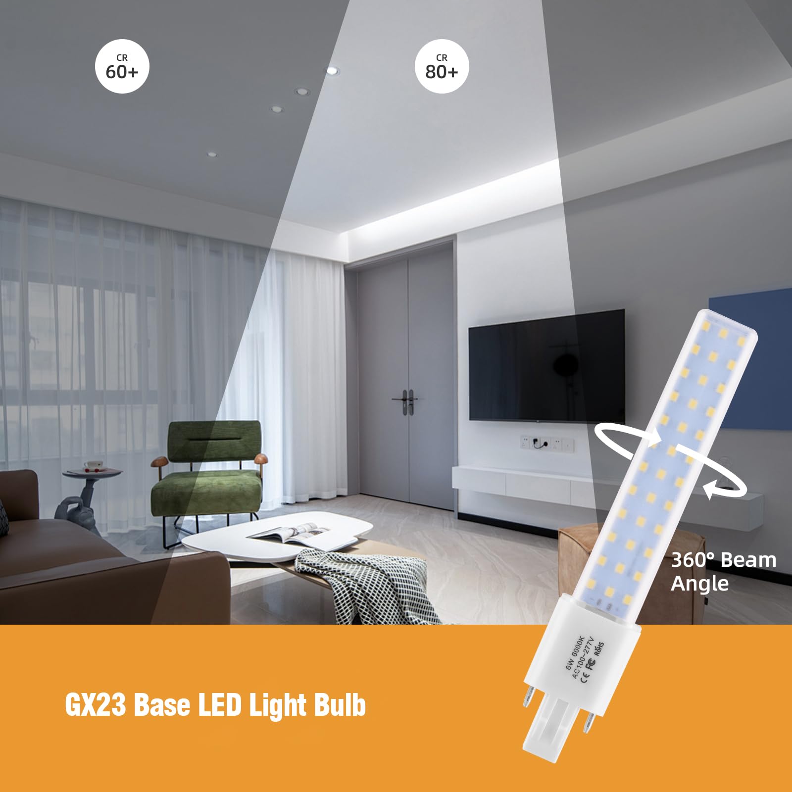 Lidesheng Gx23 Led Light Bulb Plug And Play Replacement 13W Cfl Led Stick Pl Bulb Gx23-2 Pin Base,360 Beam Angle, Cool White 600