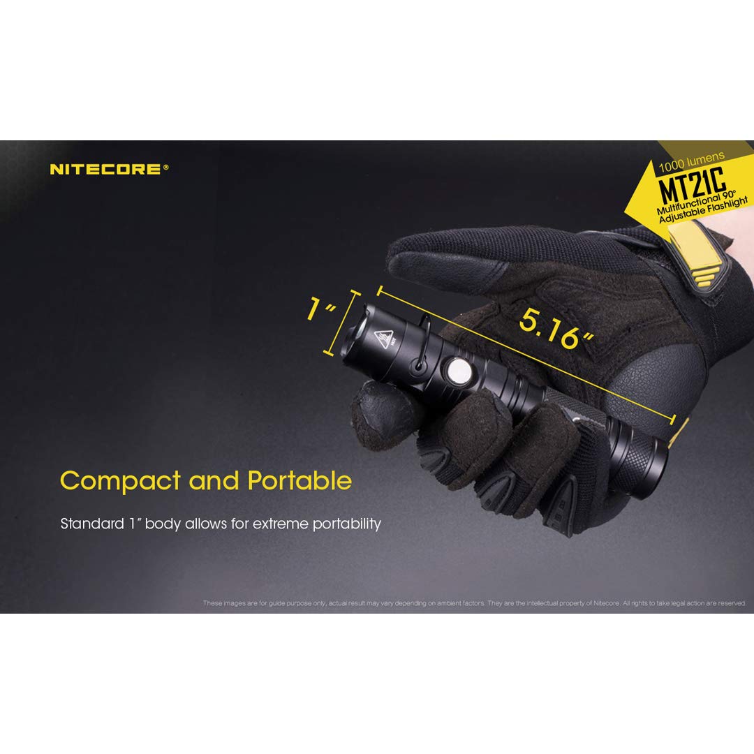 NITECORE MT21C LED Flashlight, 1000 Lumen, Tiltable Head, Anodized Aluminum, Black
