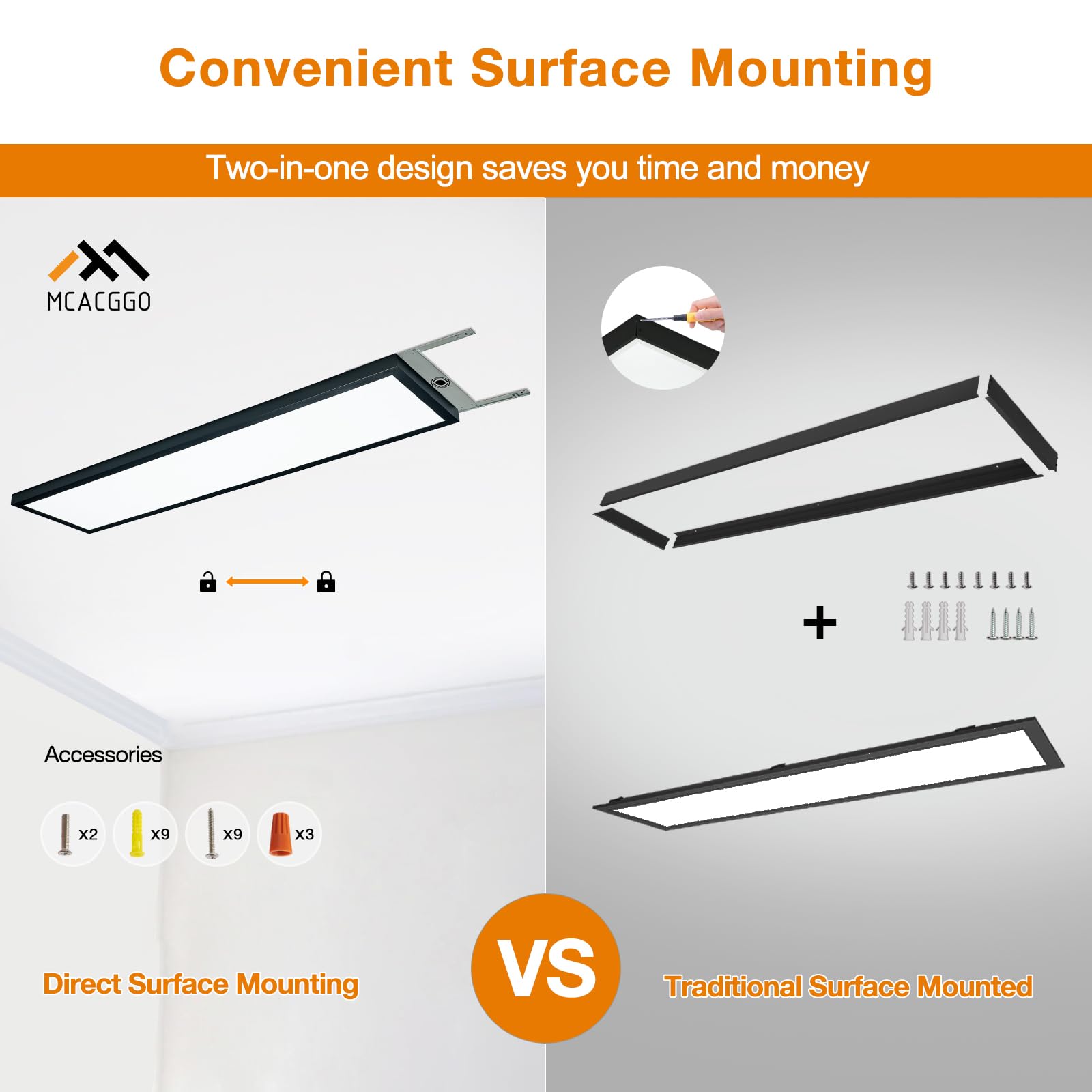 Mcacggo Black 1X4 Led Flat Panel Light Flush Mount 4-Pack, 3000K/4000K/5000K Selectable, Ultra-Thin Surface Mount Led Ceiling Li