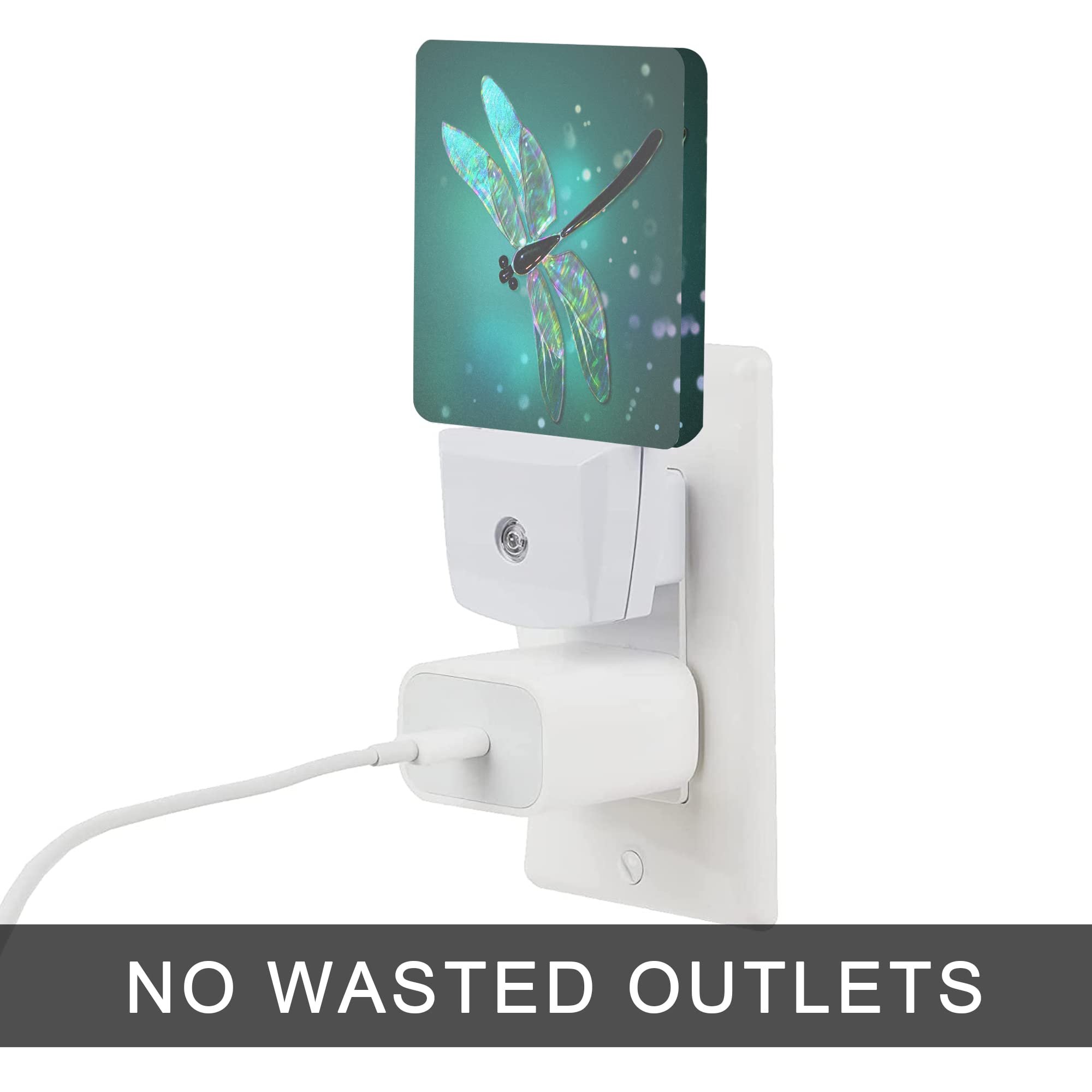 Oeaskly Dragonfly Night Light,Fantasy Green Dragonfly Plug-In Night Lights With Dusk-To-Dawn Sensor For Bedroom, Bathroom And Living Room Sleep Friendly Lamp For Women/Girls/Boys Gift,0.5W