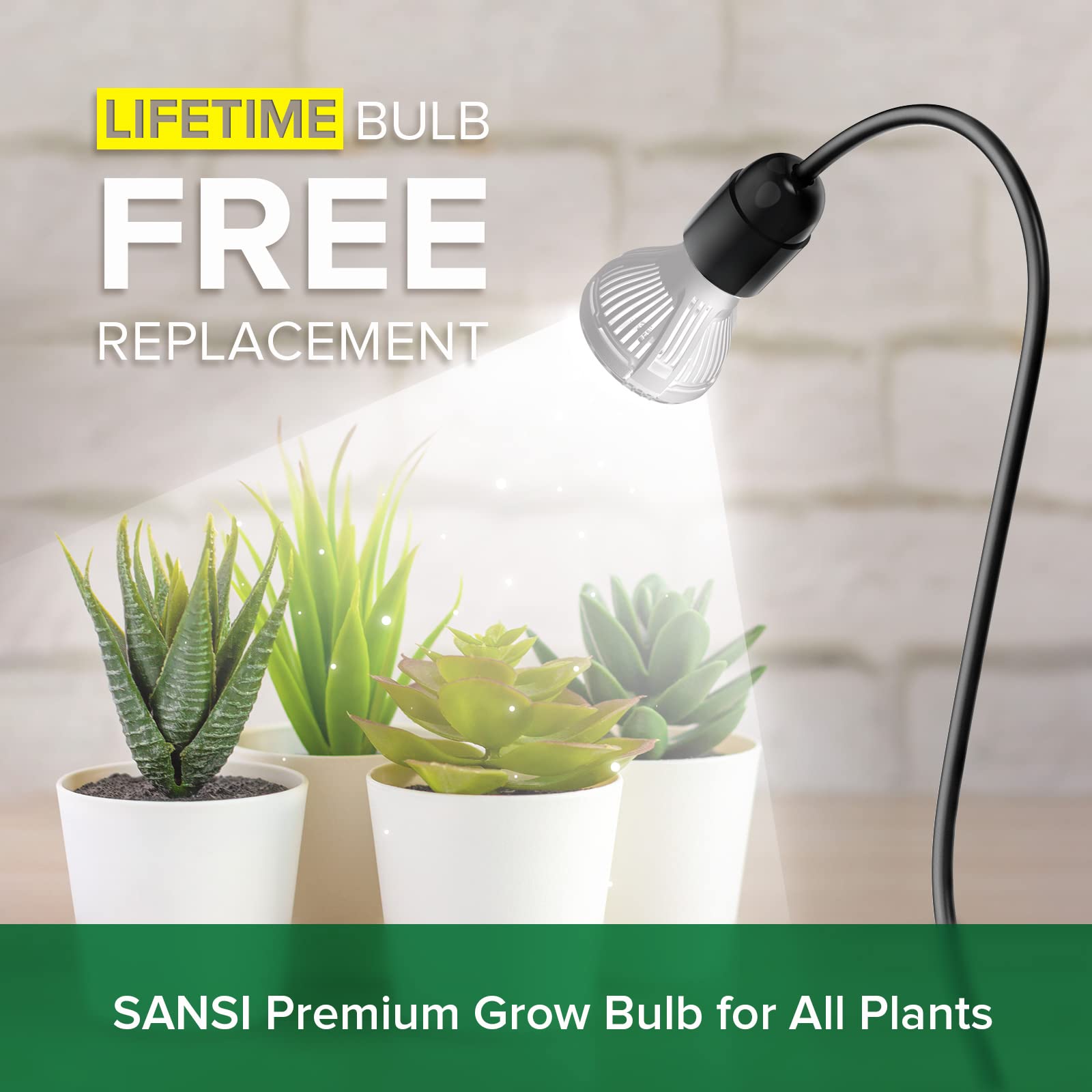SANSI 150W LED Grow Light for Indoor Plants, Full Spectrum, Gooseneck Clip, Timer, Ceramic, Black, Model C21GL-GE26-10W