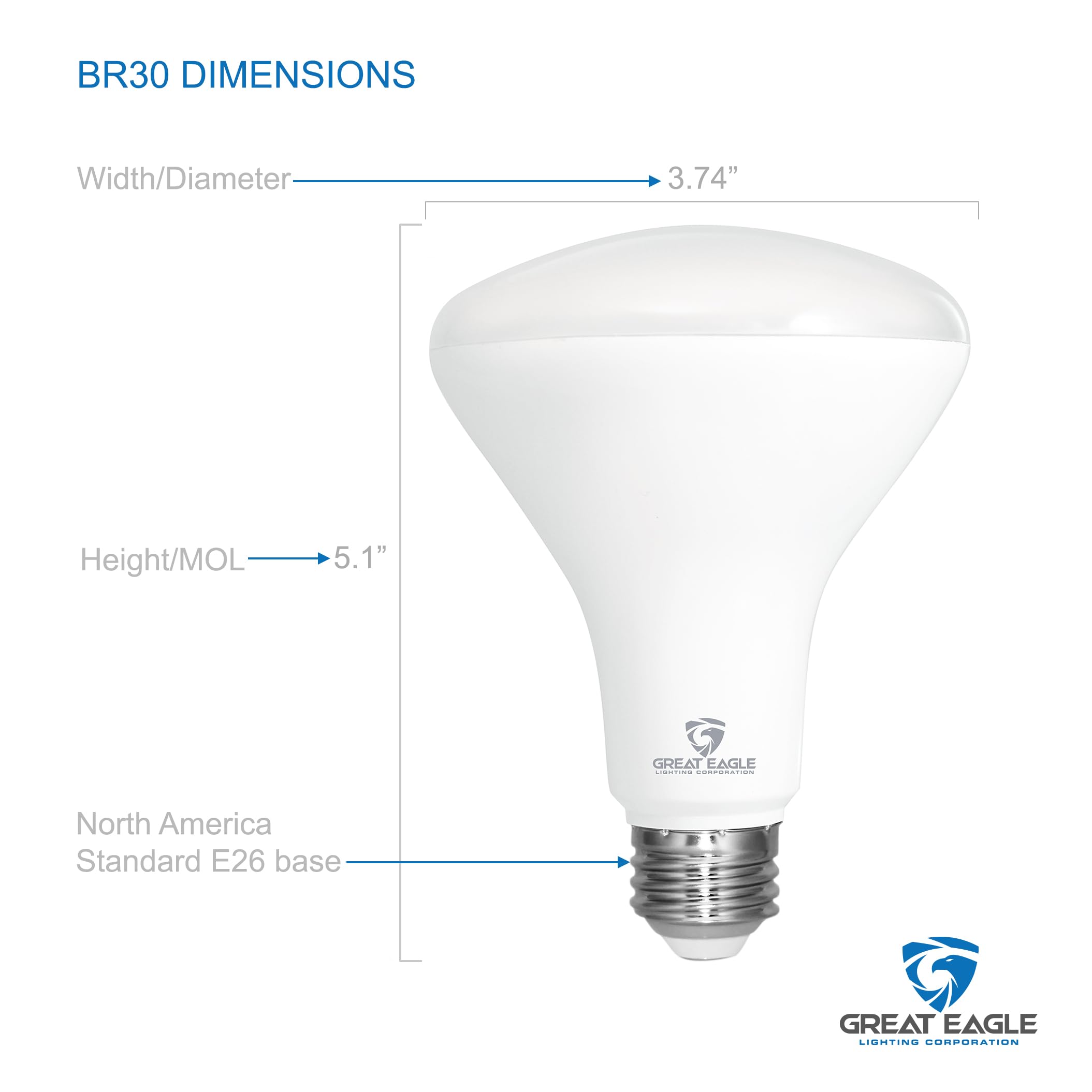 Great Eagle LED BR30 Light Bulb, Dimmable 850 Lumens, 75W=9.5W, 6 Pack, 2700K Warm White, UL Listed, High