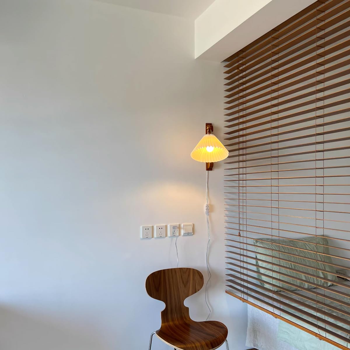 PEAUARL Swing Arm Wall Sconce, Brown Wooden Lamp for Bedroom & Living Room, Model PWLBB, On/Off Switch, E26 Bulb Excluded