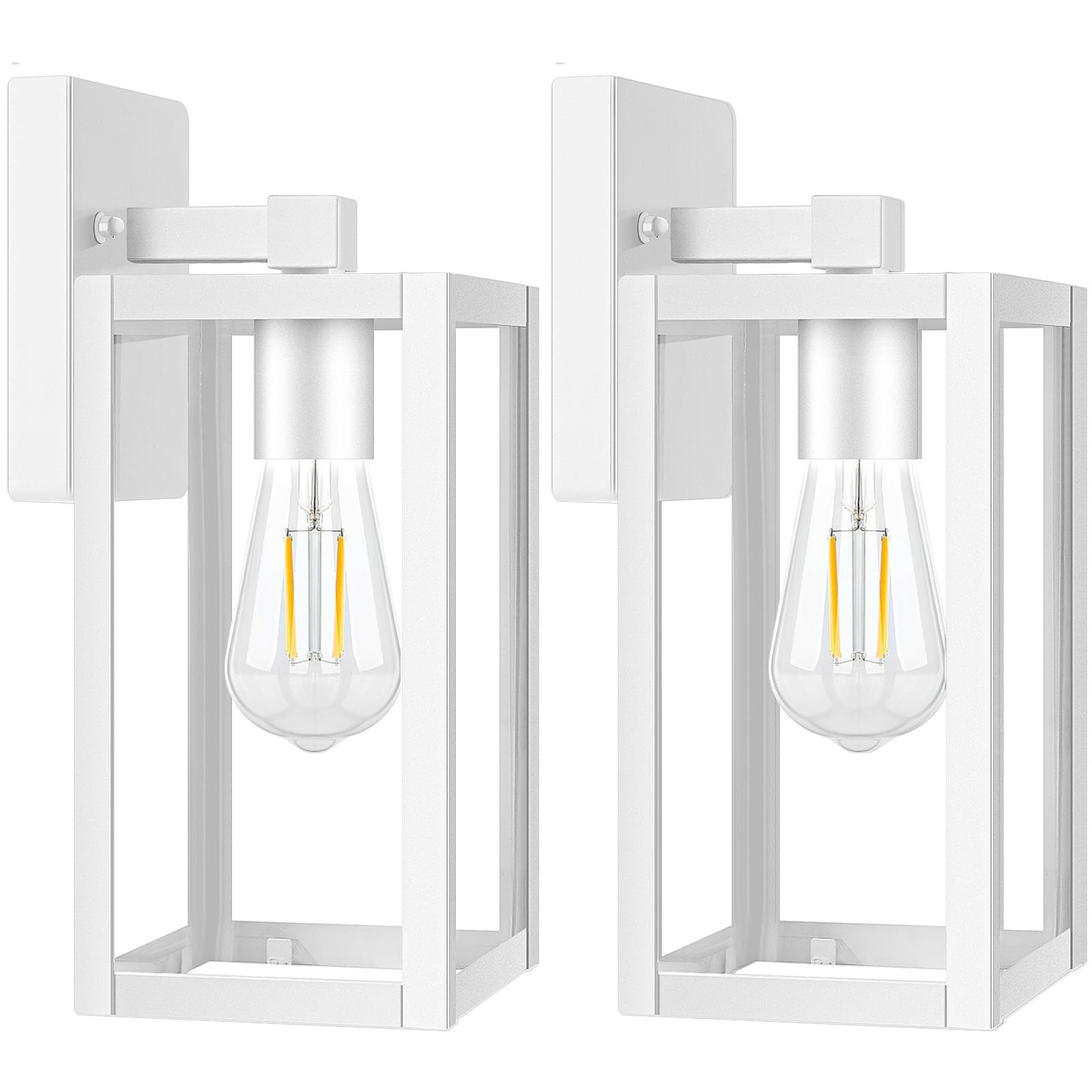 Brightever 2-Pack Outdoor Wall Light, Waterproof Exterior Lighting Fixtures, 10'' White Outdoor Sconce Lights with Clear Glass f