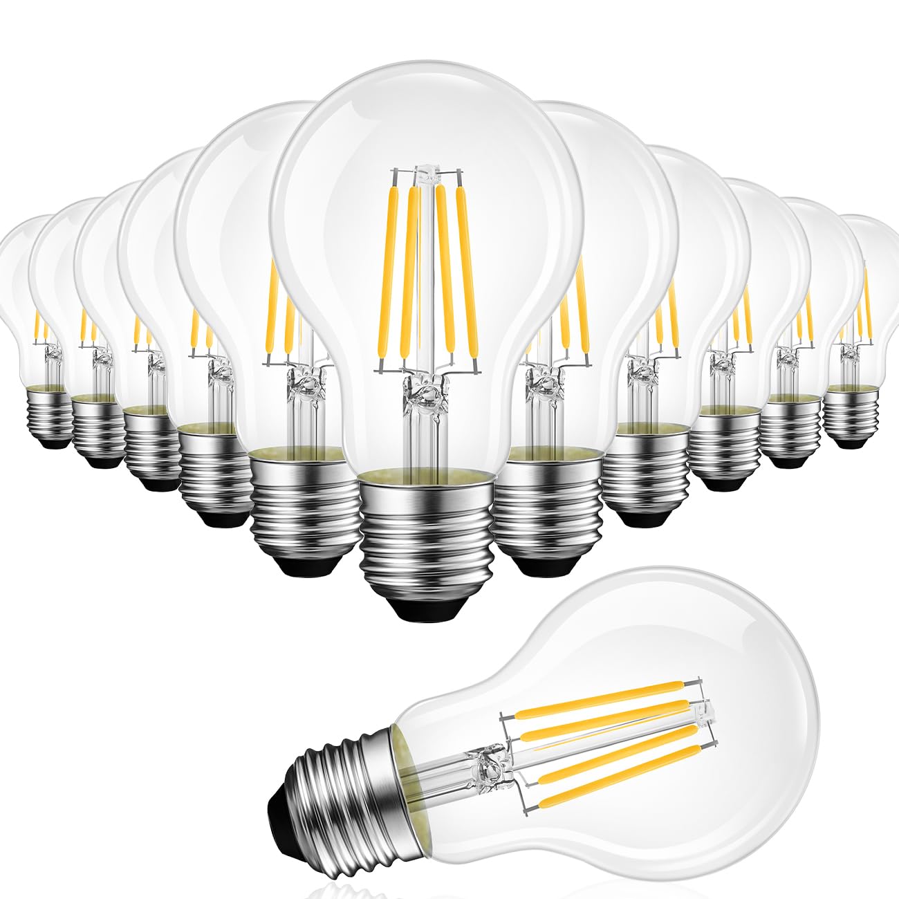 LVWIT A19 LED Filament Bulb Dimmable 7W (60W Equivalent) 2700K Warm White 800 Lumens E26 Base 12 Count Transparent Glass