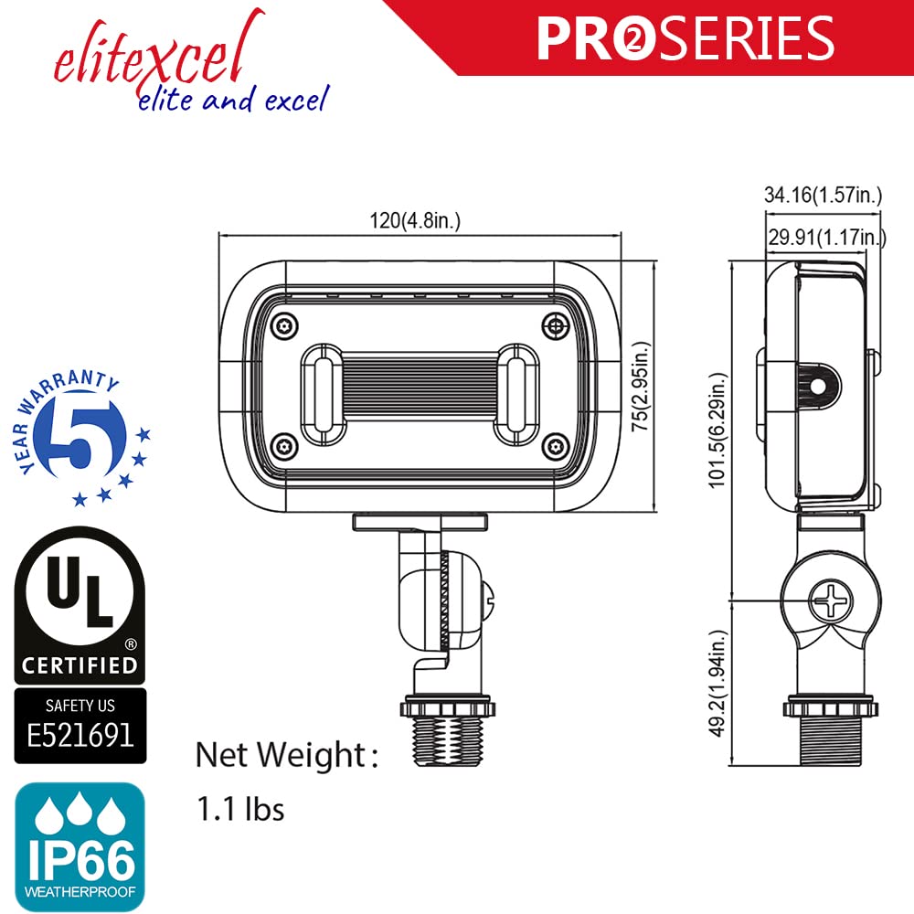 high-standardxcel Flood Lights Outdoor  Gen2 15W Landscape Lighting  50W Mh Replace With 1500 Lumen 5000K Daylight Spotlight  120-277V Garage Yard Patio Tree Security Light  Ul-Listed  5 Years Warranty