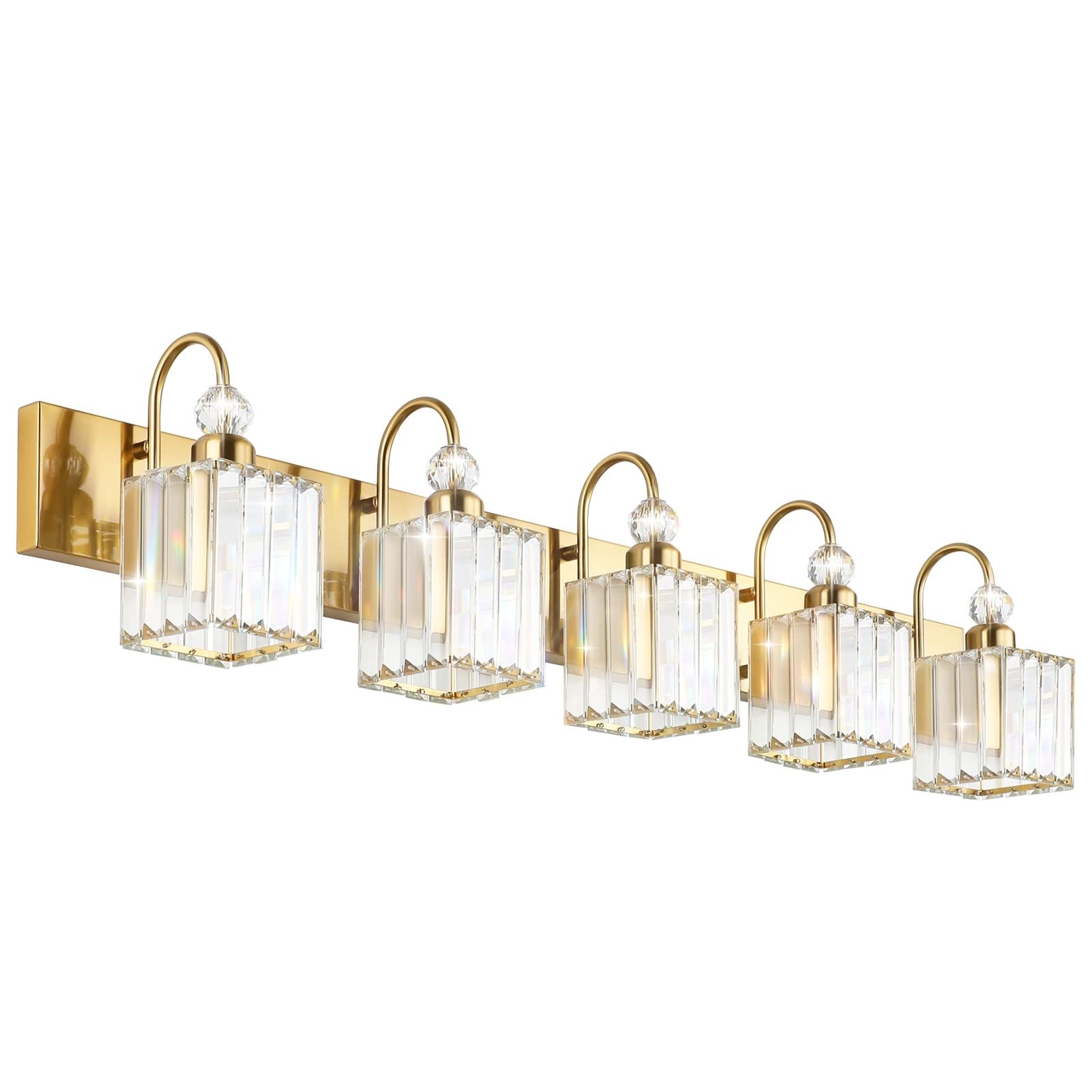 Ralbay Crystal Gold Bathroom Vanity Lights 4-Lights Vanity Lights Over Mirror Modern Crystal Gold Bathroom Wall Lighting Fixture