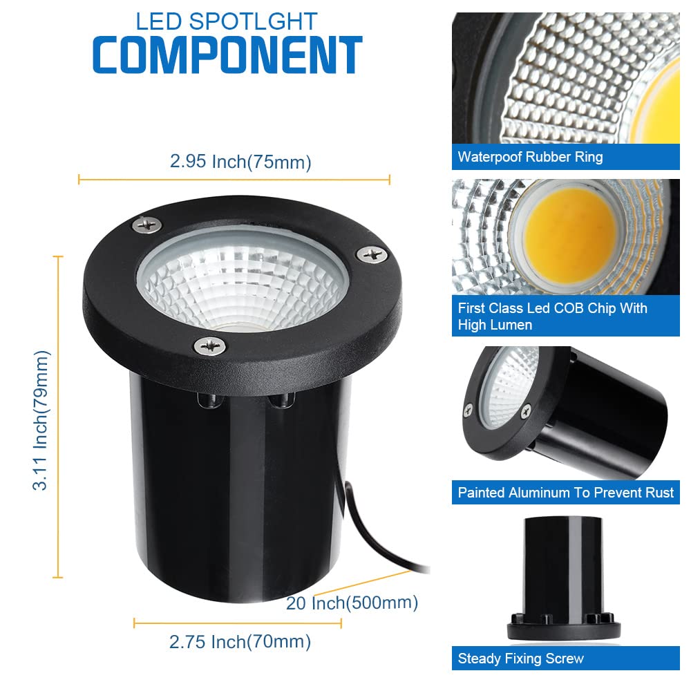 Eaglod 5W Well Lights,12-24V Led In-Ground Low Voltage Landscape Lights With Connectors, Ip67 Waterproof Landscape Lighting,3000